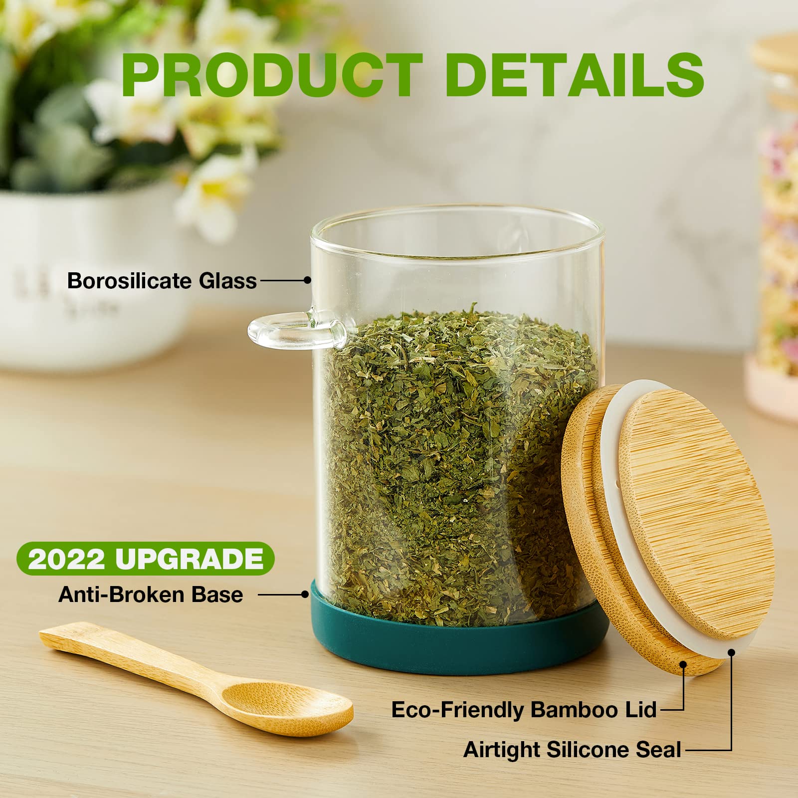 Mfacoy 4-Piece Airtight Glass Food Storage Containers with Bamboo Lids & Spoons - 17oz Borosilicate Overnight Oats Jars - Clear Kitchen Canisters for Cookies, Candy, Coffee, Sugar, Matcha Tea, Flour - Perfect for Pantry Organization & Meal Prep