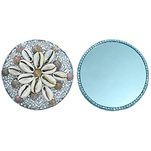 Handmade Decorative Rajasthani Travel Mirror for Women | 3.2 Inch Compact Round Makeup Mirror | Portable Pocket Size Mirror for Purse, Cosmetic Bag & Travel | Perfect for On-the-Go Touchups, Bridal Makeup & Gift Giving
