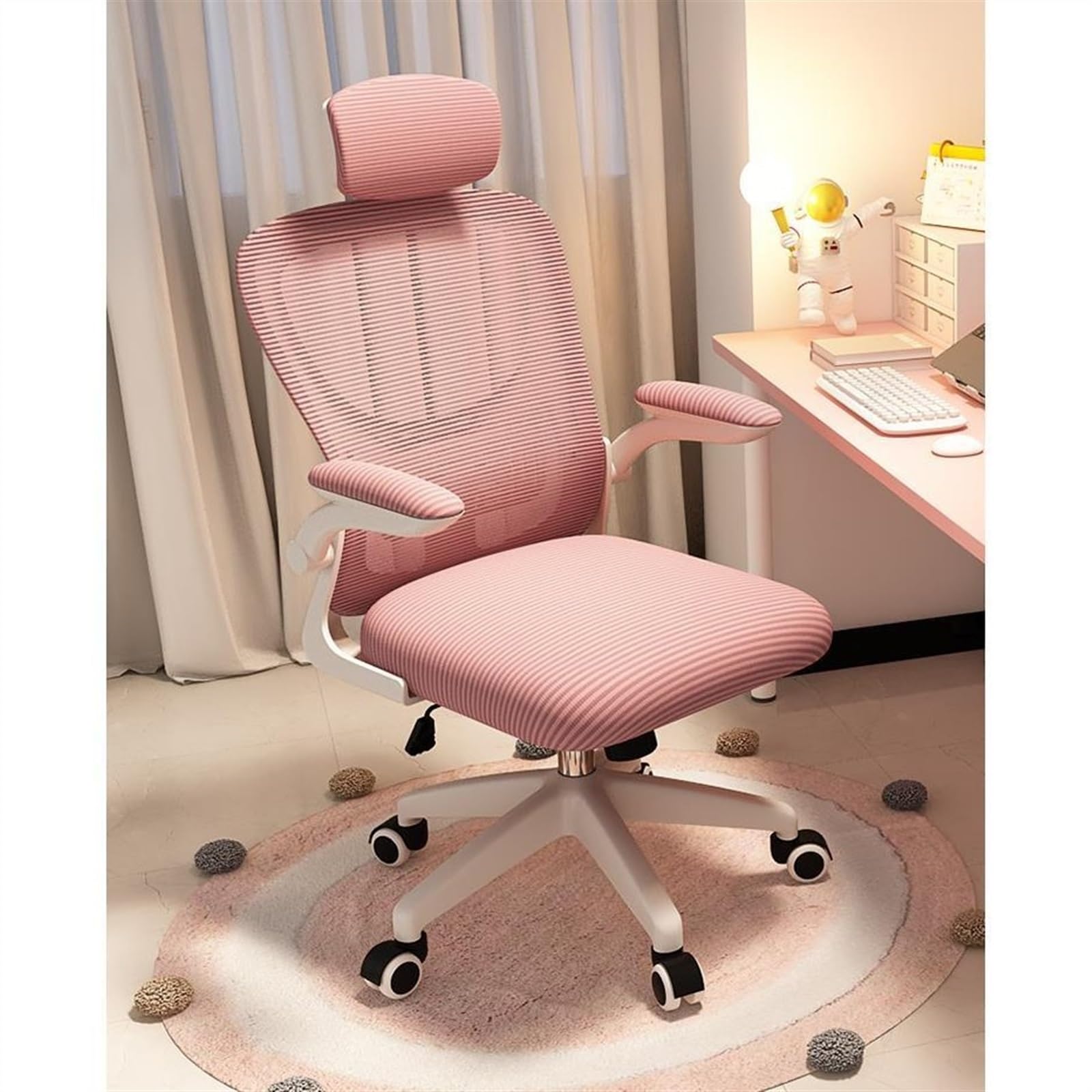 Ergonomic Office Chair with High Back, Headrest & Adjustable Armrests - Mesh Executive Desk Chair with Nylon Wheels (Pink) - Perfect for Home Office, Gaming & Workspace Comfort