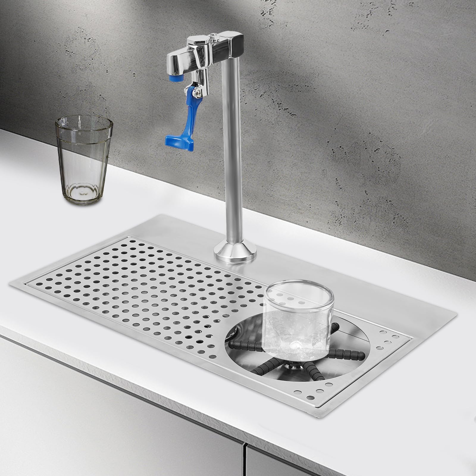 Commercial Stainless Steel Cup Rinser with Faucet - Bar Glass Washer for Wine, Coffee & Stemware - Perfect for Cafes, Milk Tea Shops & Restaurants (Silver) | Fast Cleaning Solution for Busy Bars & Food Service