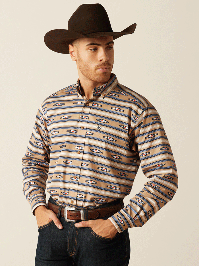 Ariat Men's Trace Classic Fit Shirt - Khaki Casual Western Shirt for Cowboy, Ranch Work & Outdoor Activities