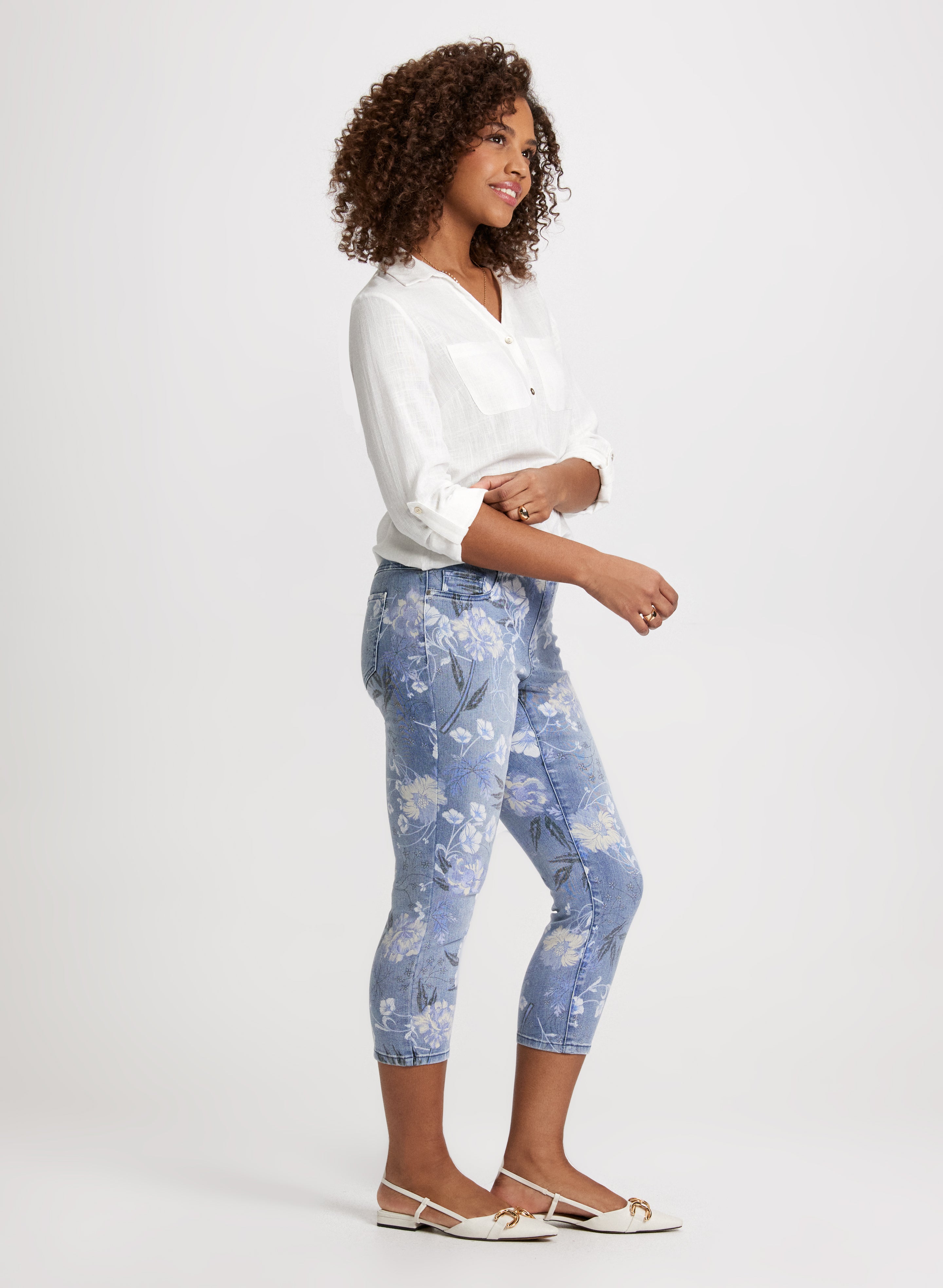 Floral Print Stretch Pull-On Jeans for Women - Comfortable & Stylish Casual Pants for Everyday Wear, Outings & Date Nights