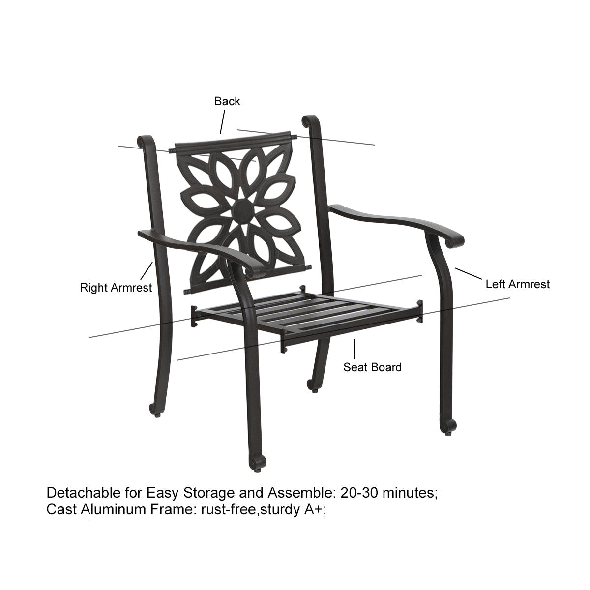 Sophia & William 7-Piece Cast Aluminum Outdoor Dining Set with Rectangle Table & Floral Back Chairs - Perfect for Backyard, Garden, and Poolside Entertaining