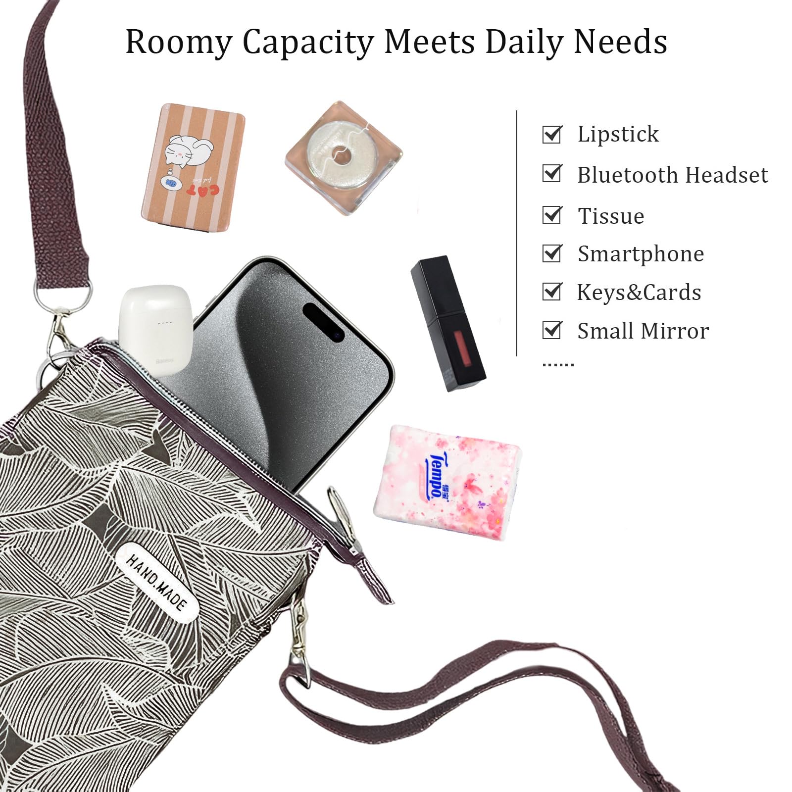 Stylish Leaf Pattern Canvas Crossbody Phone Purse - Lightweight Women's Wallet Bag for Everyday Use | Perfect for Shopping, Travel & Daily Essentials