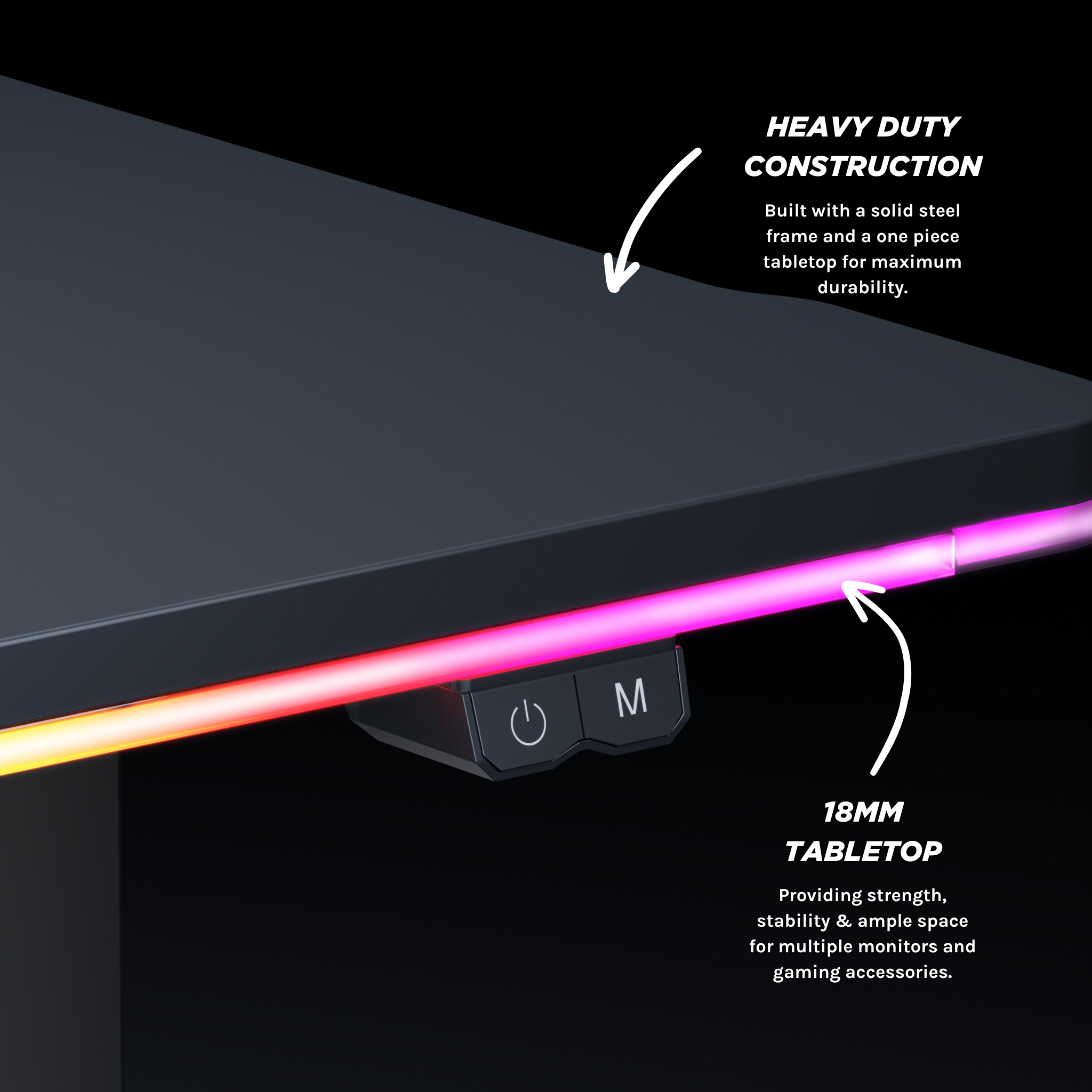 Colossus Heavy Duty RGB Gaming Desk - 132cm Wide LED Computer Desk for PC & Console Gamers - Perfect for Streaming, Esports & Home Office Setup