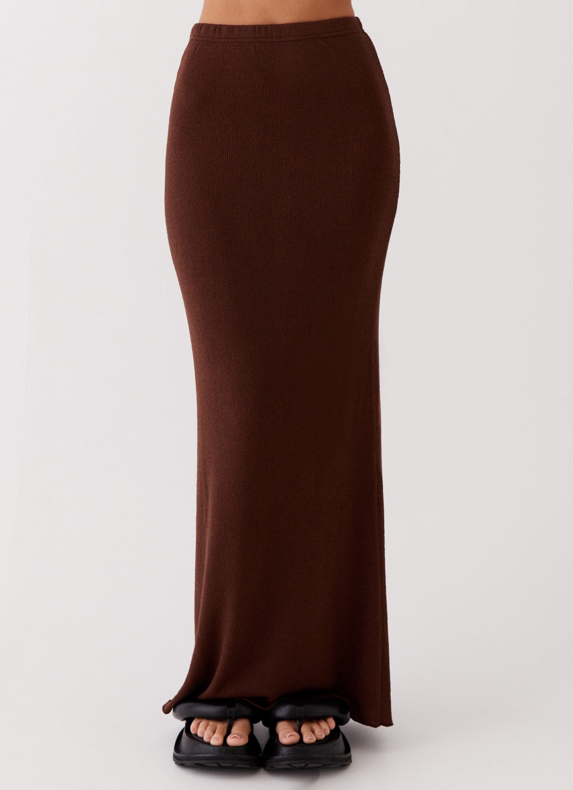 Elegant Women's Knit Maxi Skirt in Chocolate Brown - Perfect for Casual Outings, Beach Vacations & Boho Chic Style