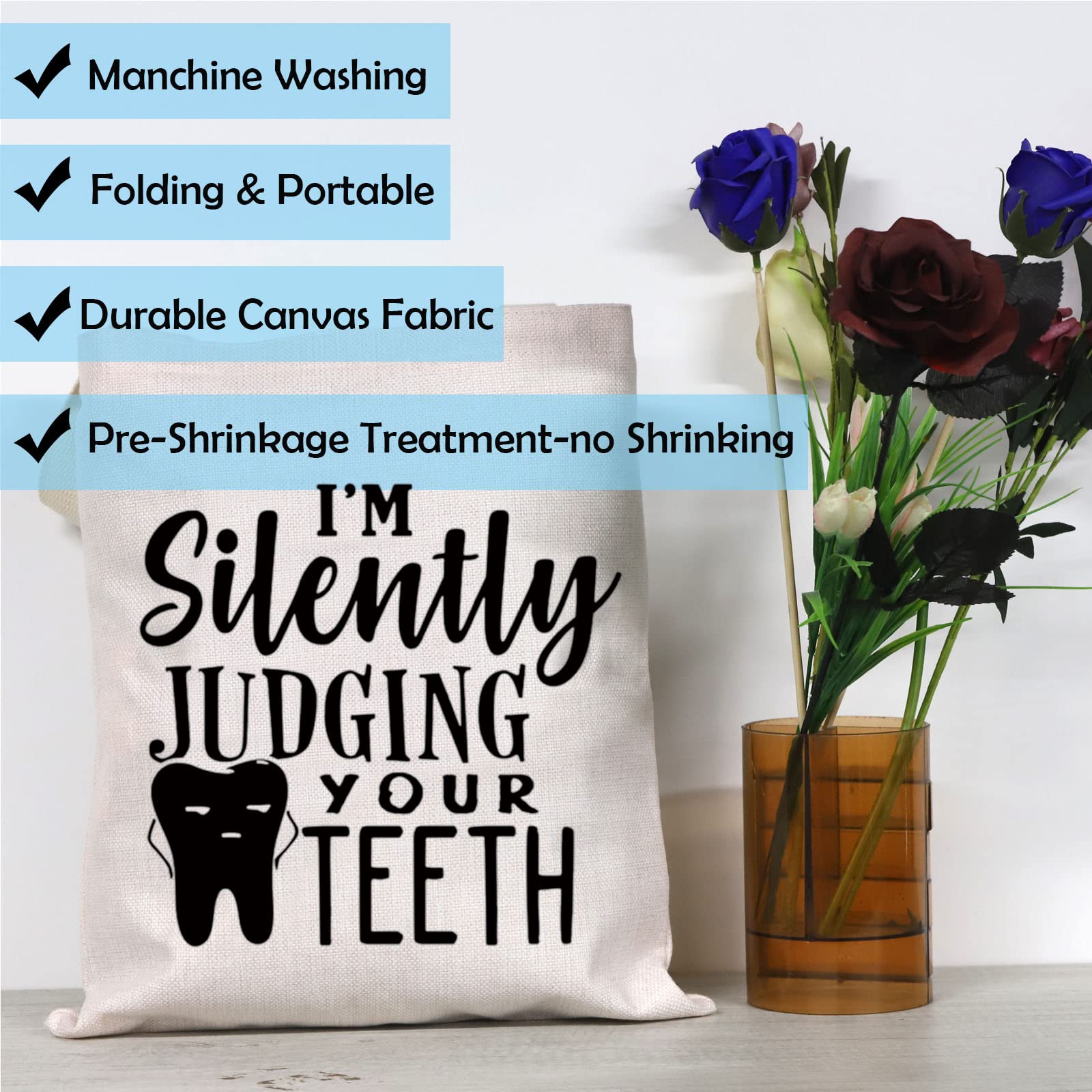 Dentist Gift for Dental Hygienist & Assistant - Funny 'I'm Silently Judging Your Teeth' Graduation Tote Bag - Perfect for Dental School Graduates, Appreciation Gifts & Office Humor
