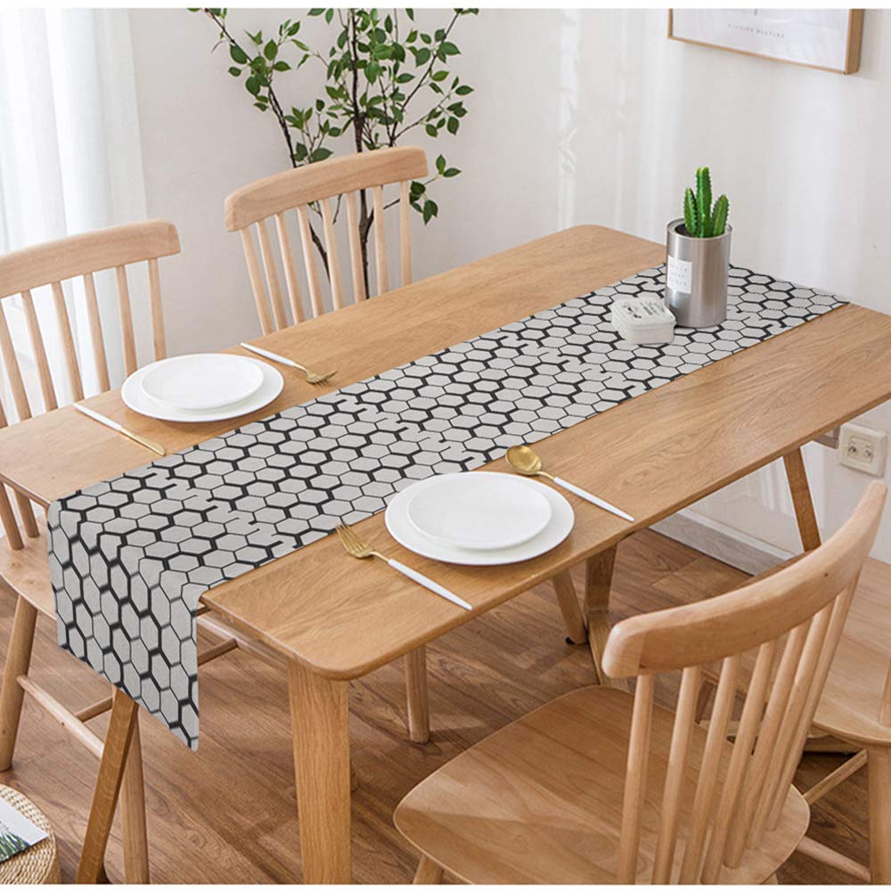 Swono Geometric Table Runner - Hexagon Pattern Cotton Linen Tablecloth for Kitchen, Coffee & Dining Tables - Non-Slip 14x72 Inches - Perfect for Dinner Parties, Tea Time & Home Decor