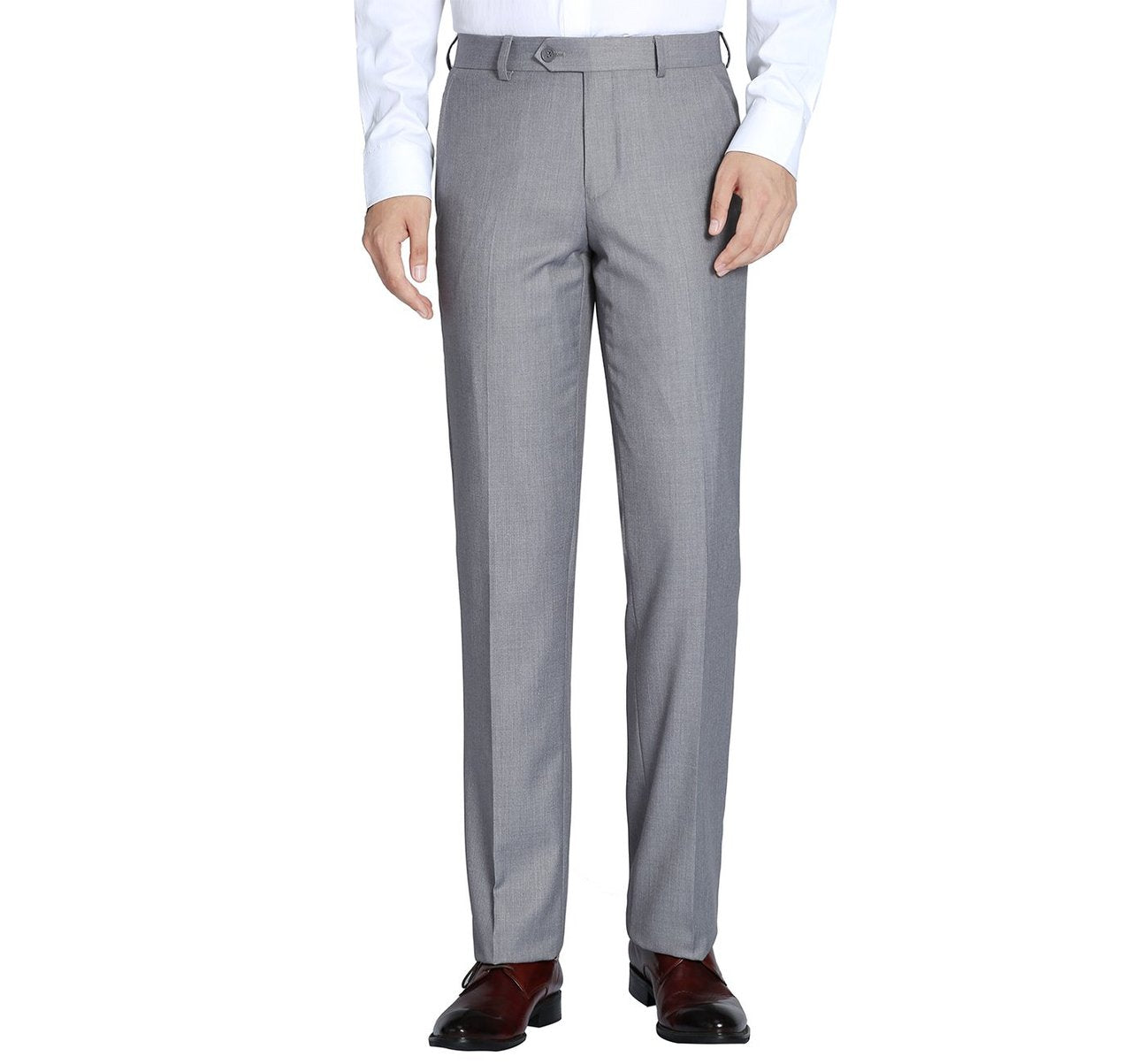 Alessandro Vitello by Renoir Grey Slim Fit Flat Front Dress Pants for Men - Premium Business & Formal Wear for Office, Weddings & Special Occasions