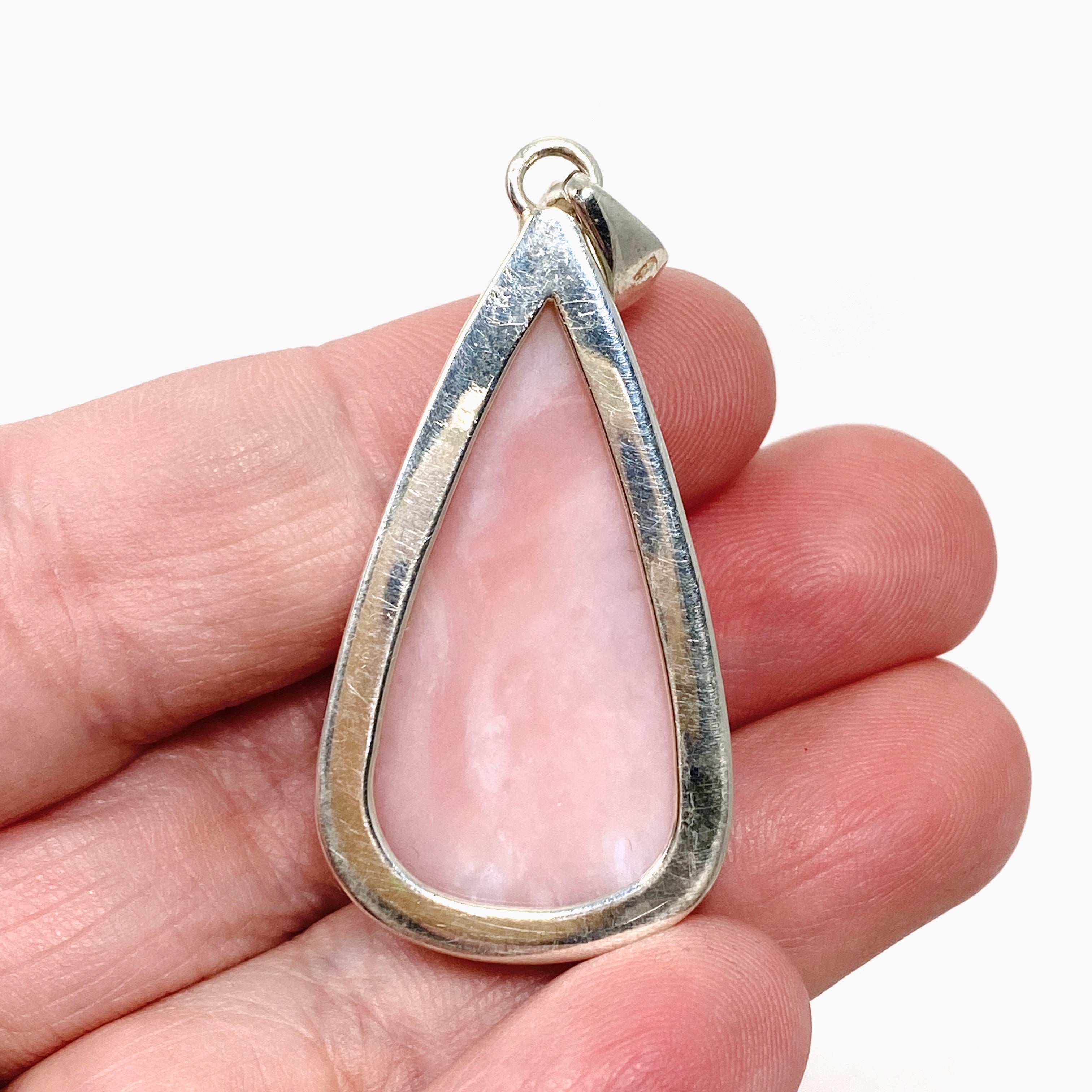 Natural Pink Opal Teardrop Cabochon Pendant in Handcrafted Hammered Sterling Silver Setting KPGJ4670 | Elegant Boho Jewelry for Women, Perfect for Everyday Wear & Special Occasions