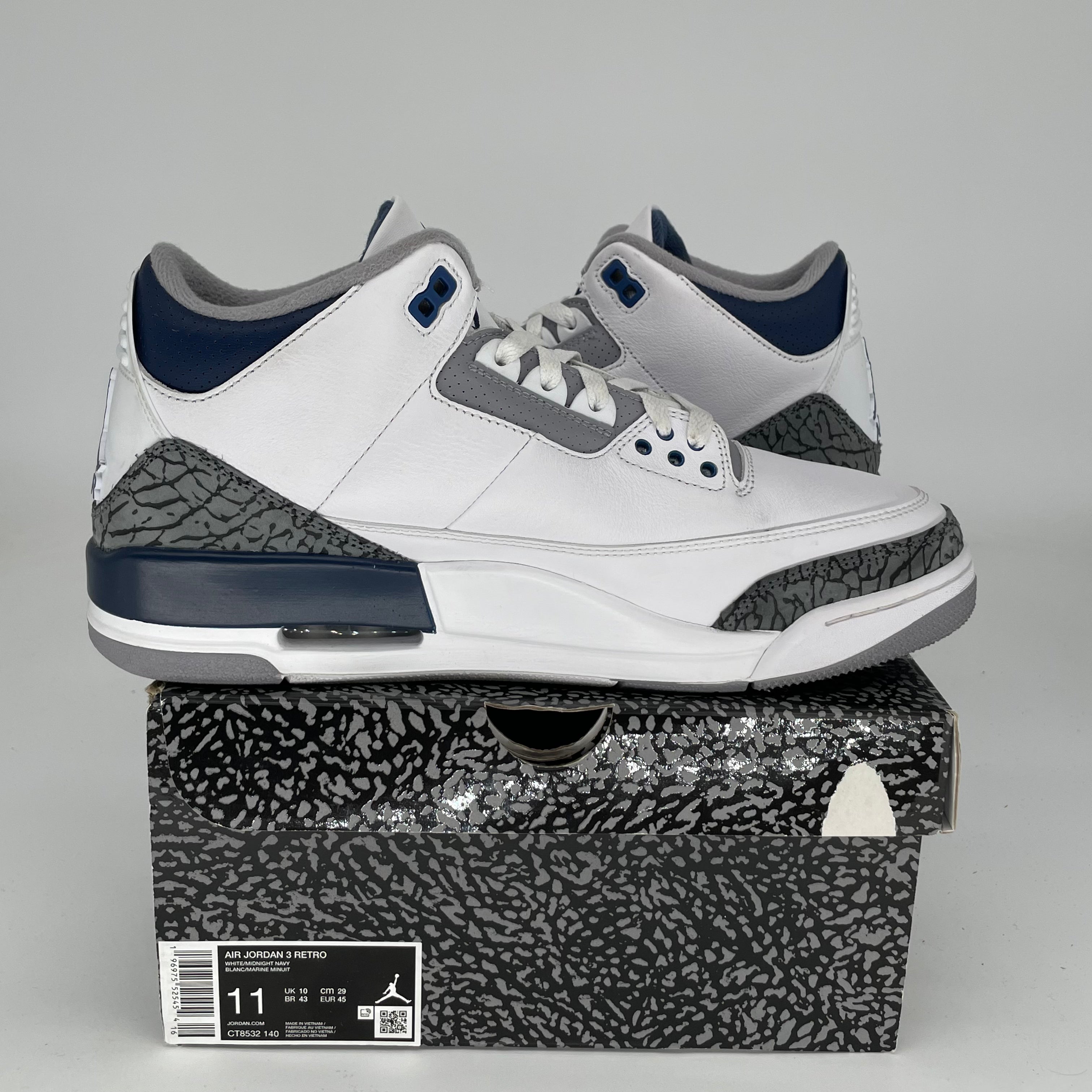 AIR JORDAN 3 Retro Midnight Navy Men's Basketball Shoes Size 11 - CT8532-140 | Authentic Nike Sneakers for Running, Gym & Streetwear Fashion