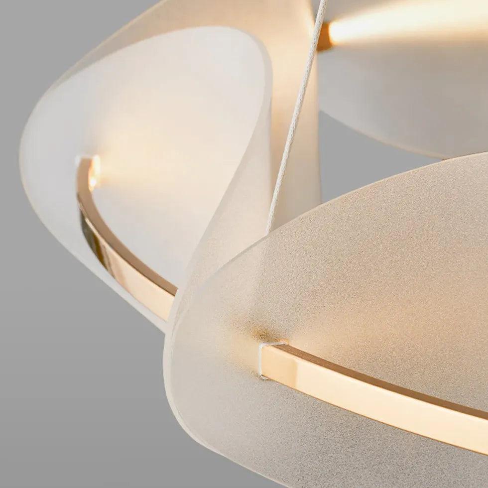 Modern White LED Pendant Light with Segmented Circular Frame - Perfect for Dining Room, Kitchen Island, and Living Room Lighting