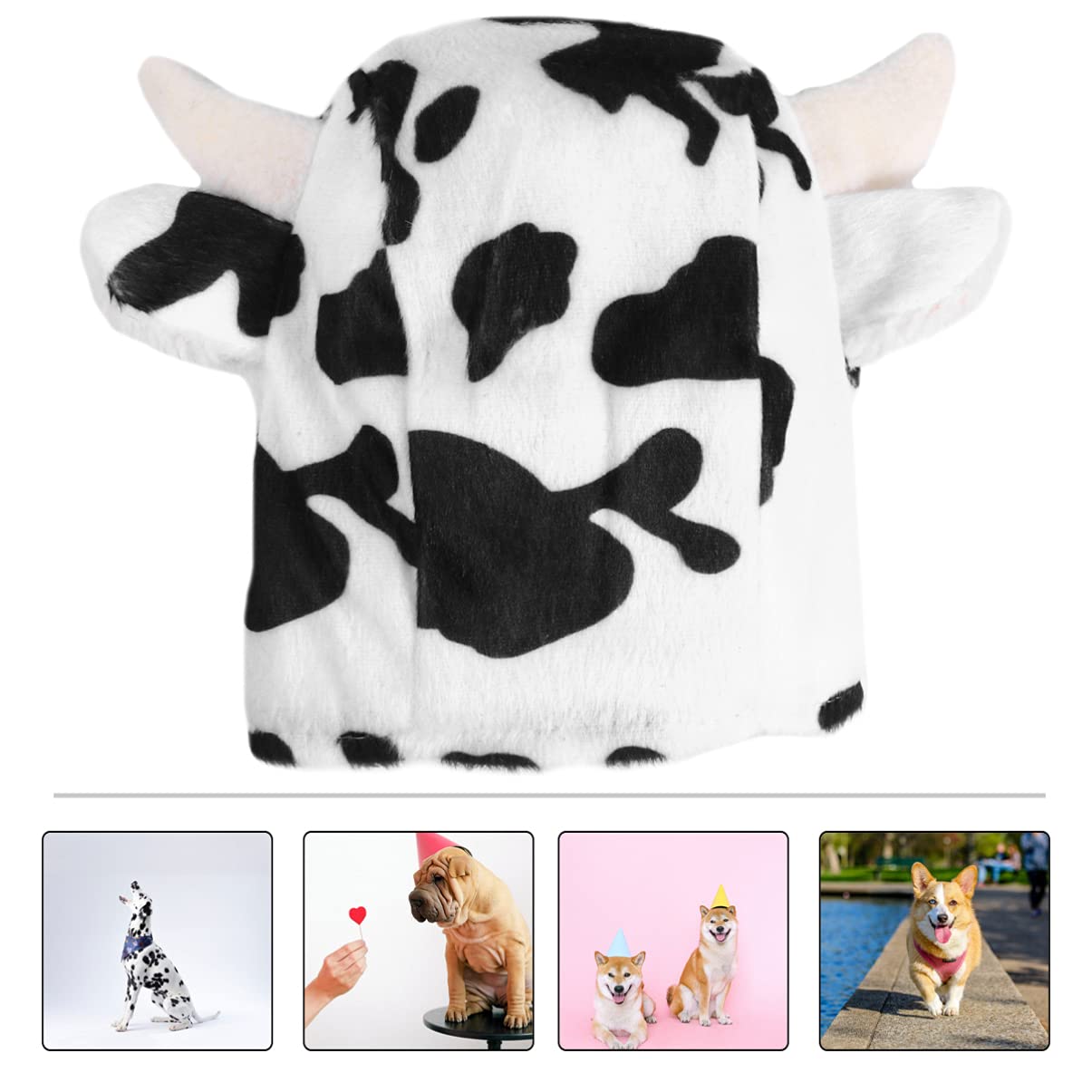 Balacoo White Cow Hat for Medium Dogs - Cute Pet Costume & Apparel for Halloween, Christmas, or Photo Shoots