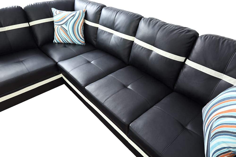 Ponliving 3-Piece L-Shaped Sectional Sofa Set with Chaise, Storage Ottoman & Throw Pillows - Modern Left-Facing Couch in Black & White | Perfect for Living Rooms, Apartments & Small Spaces