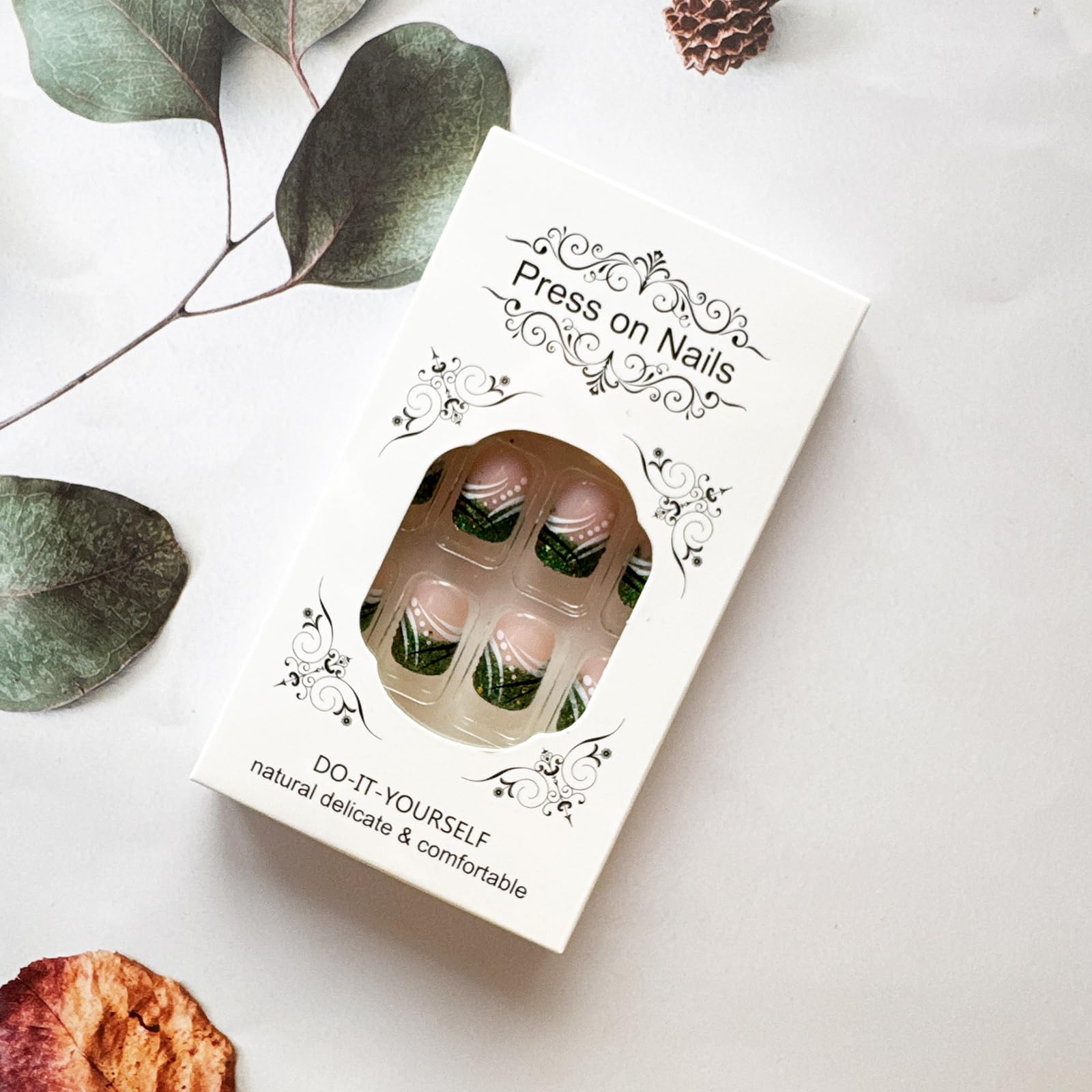 St. Patrick's Day Press On Nails - Short Square Fake Nails with Green White Glitter & Shamrock Design | DIY French Tip Manicure for Women | Perfect for Parties, Festivals & Irish Celebrations