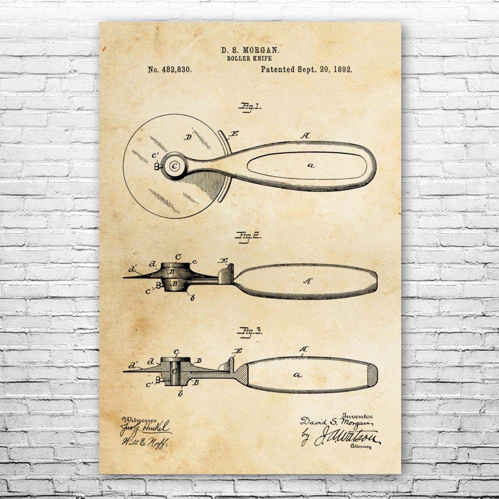 Vintage Pizza Slicer Poster Print - 8x10 Inch Pizza Lover Gift, Kitchen Wall Art & Restaurant Decor for Pizzeria, Chef Gift - Perfect for Home Kitchen, Pizza Parlor & Italian Restaurant Decoration