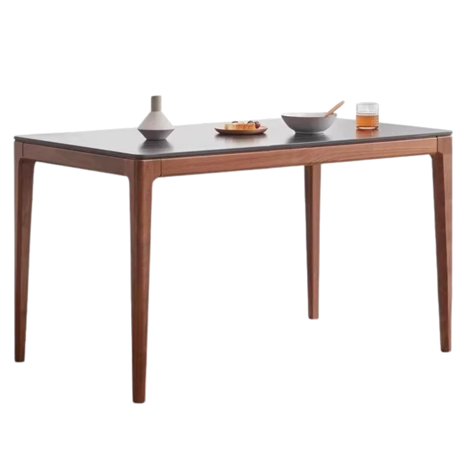 Premium Black Walnut Wood Dining Table with Natural Slate Stone Top - Elegant Farmhouse Style for Dining Room, Kitchen, or Rustic Home Decor
