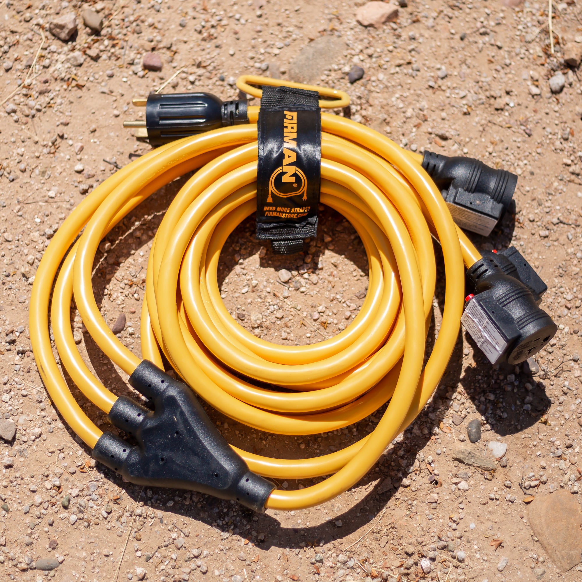 25' Heavy Duty TT-30P to (3) 5-20R Portable Generator Power Cord with Storage Strap - Perfect for RV, Camping, Emergency Backup Power & Outdoor Events