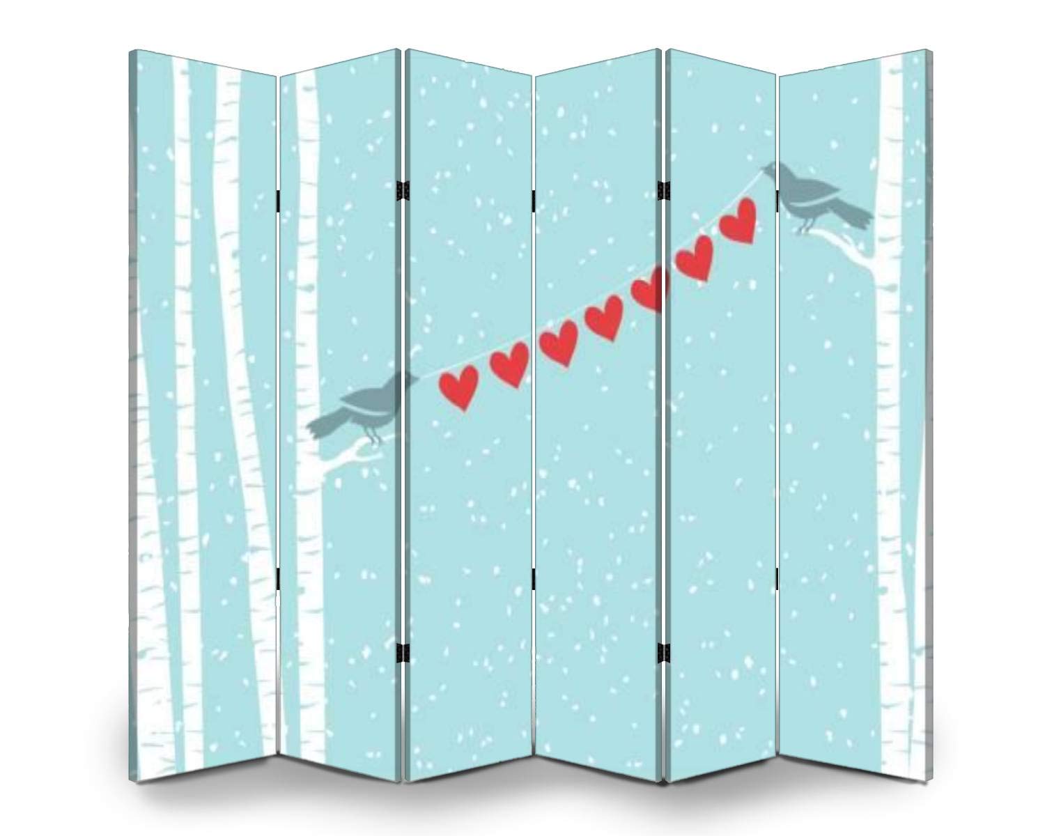 APED DECOR 6-Panel Wooden Room Divider with Love Birds Design - Folding Privacy Screen, Dual-Sided Canvas Partition for Bedroom, Office & Living Room - Indoor Decorative Wall Divider with Display Shelves | Perfect for Home Décor, Space Separation & Stylish Room Dividers