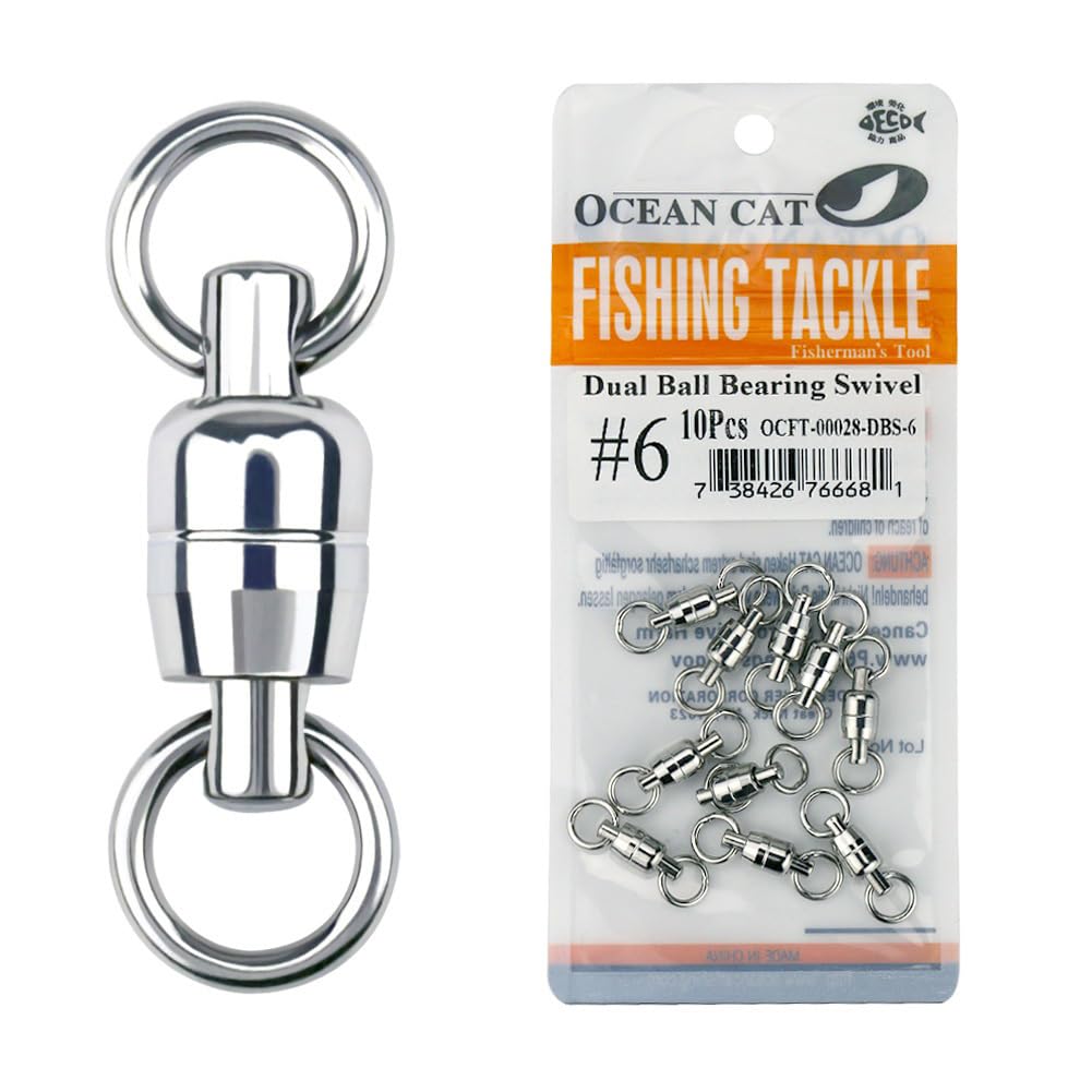 10 Pcs OCEAN CAT Fishing Ball Bearing Swivel - Copper & Stainless Steel Welding Rings, Dual Spinning Design, High Strength Fishing Tackle Connectors for Quick Connect Fishing Lure Lines - Perfect for Saltwater Fishing, Trolling, and Offshore Angling