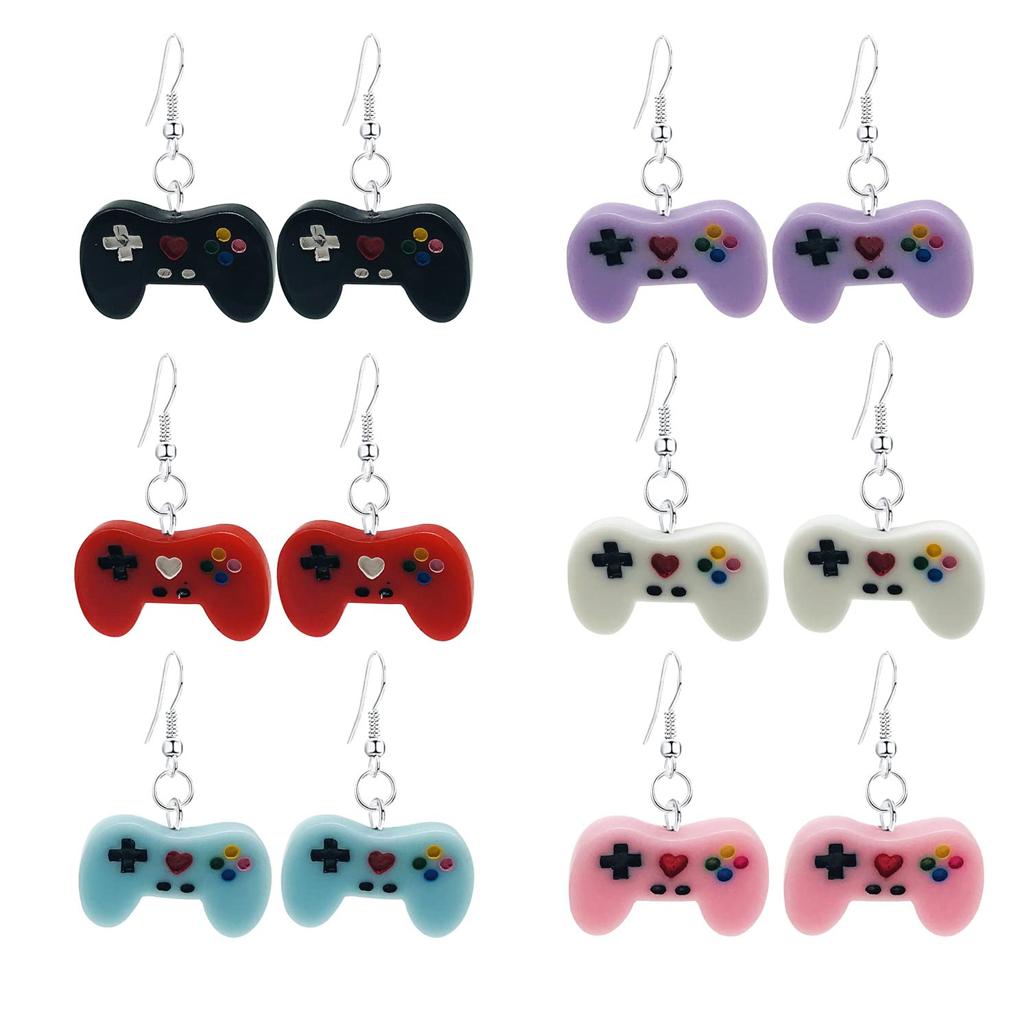 GBAHFY 6 Pairs Video Game Controller Charms - Resin Gamer Earrings for Women - Perfect Gift for Game Enthusiasts - Dangle Hook Jewelry Set - Ideal for Cosplay, Gaming Conventions & Everyday Wear