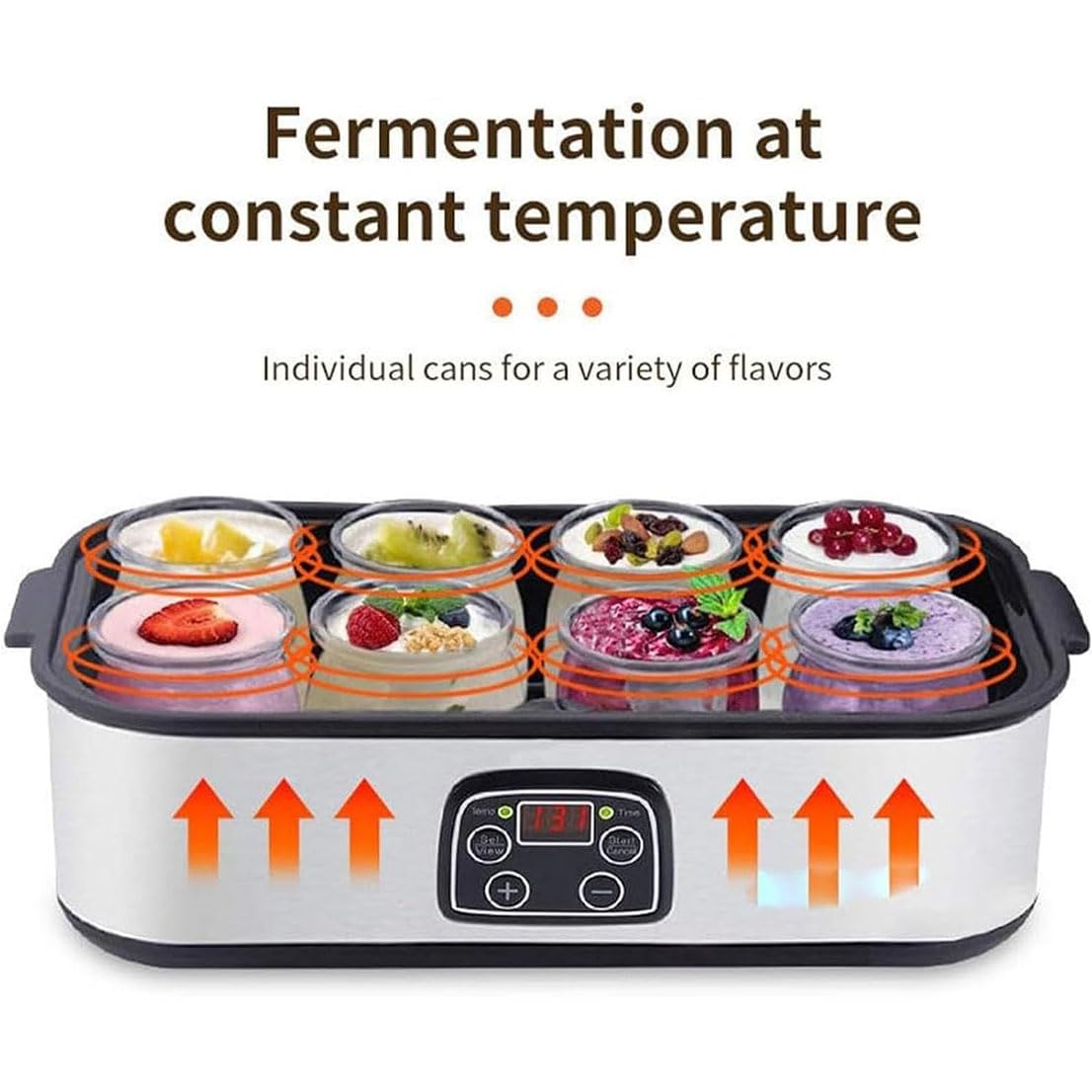 Automatic Digital Yogurt Maker Machine with 8 Glass Jars - Adjustable Temperature & 36-Hour Timer Control for Homemade Probiotic Yogurt - Perfect for Healthy Breakfast, Snacks & Family Nutrition