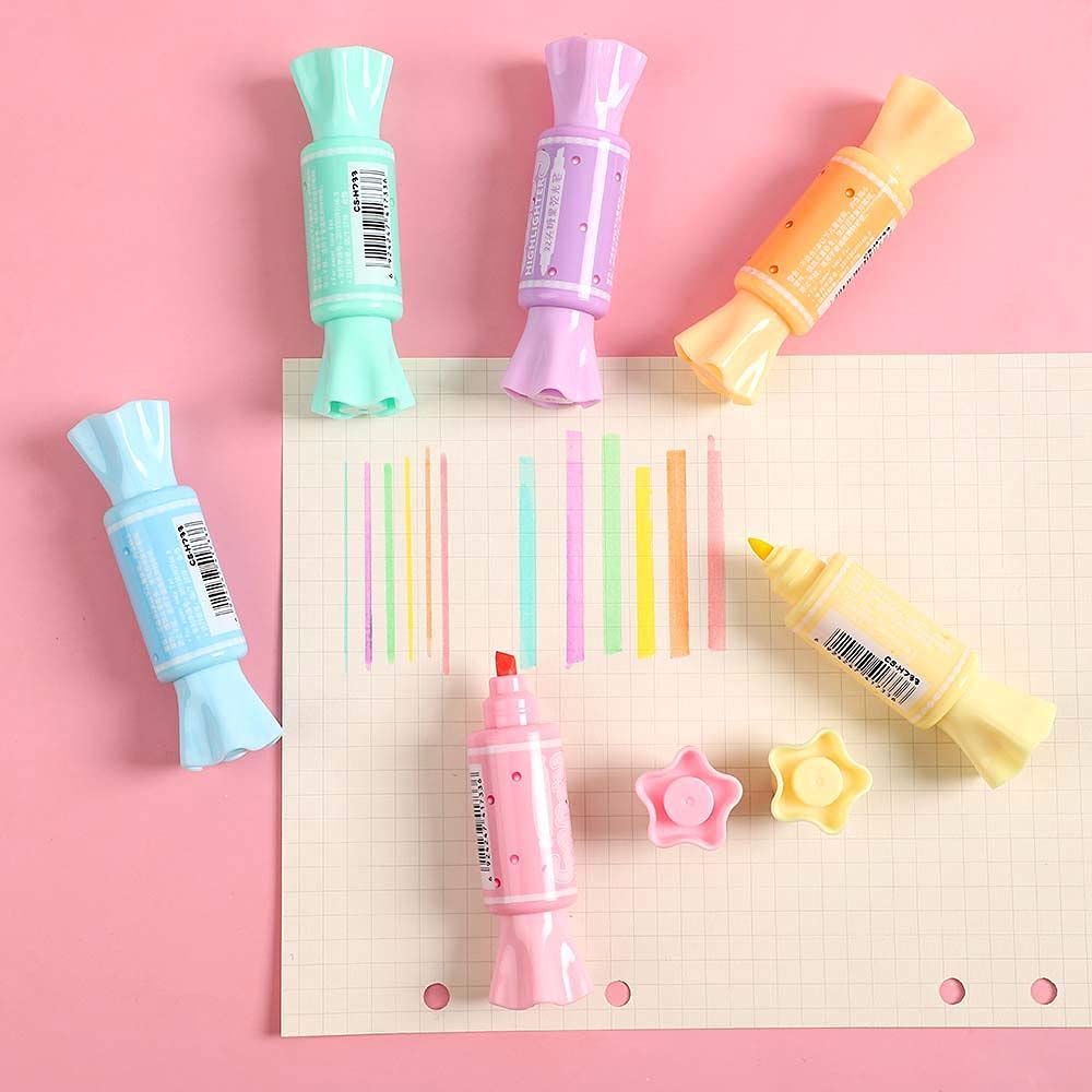 6pcs Cute Candy Highlighter Pens - Double Tip for Office & School Study