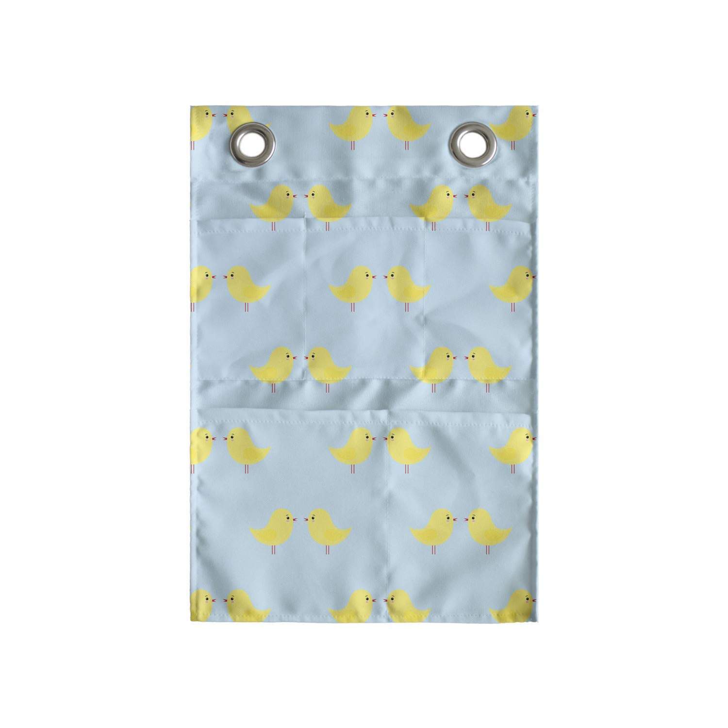 Ambesonne Yellow Bird Hanging Organizer - Cartoon Chickens Design, Polyester Storage Bag with Multiple Pockets, 14