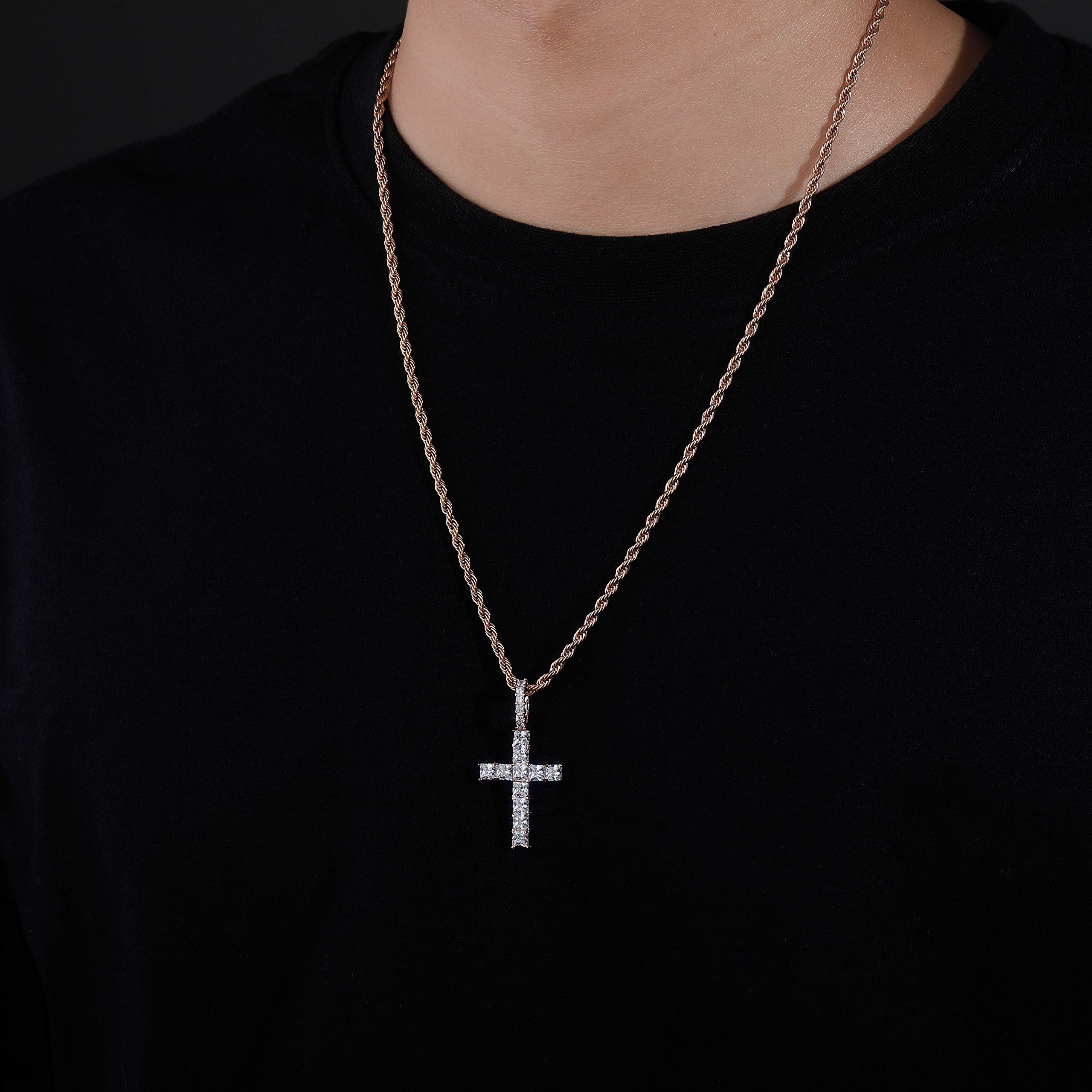 TOPGRILLZ 14K Gold Plated Cross Pendant Necklace for Men & Women - Iced Out Cubic Zirconia Diamond Chain, 24 Inch Stainless Steel Gold Jewelry - Perfect for Gifts, Parties, and Everyday Wear