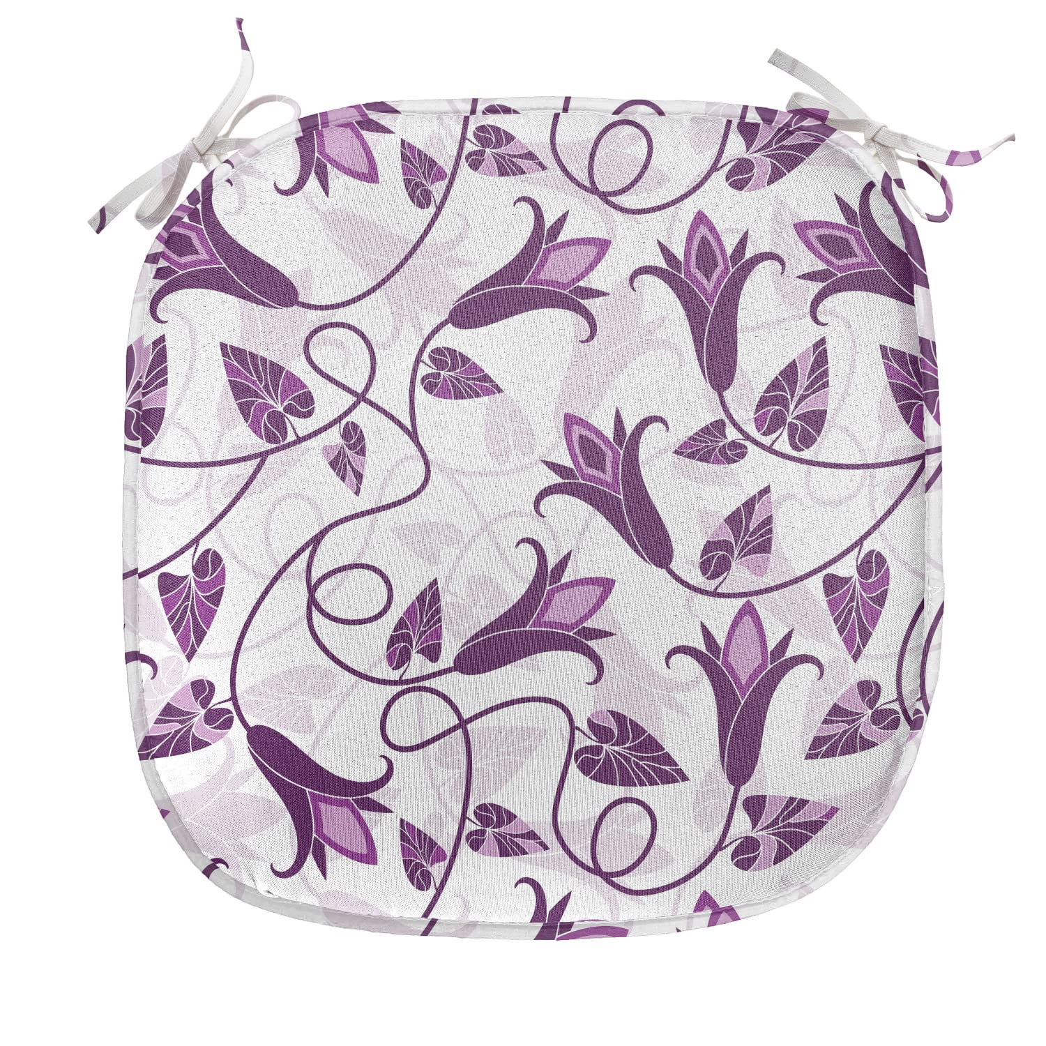 Lunarable Tulip Chair Cushion Set of 12 - Royal Floral Bouquet Abstract Design, Non-Slip Kitchen & Patio Seat Pads, 16x16 Inches, Purple Lavender - Perfect for Dining Chairs, Outdoor Furniture, and Home Decor