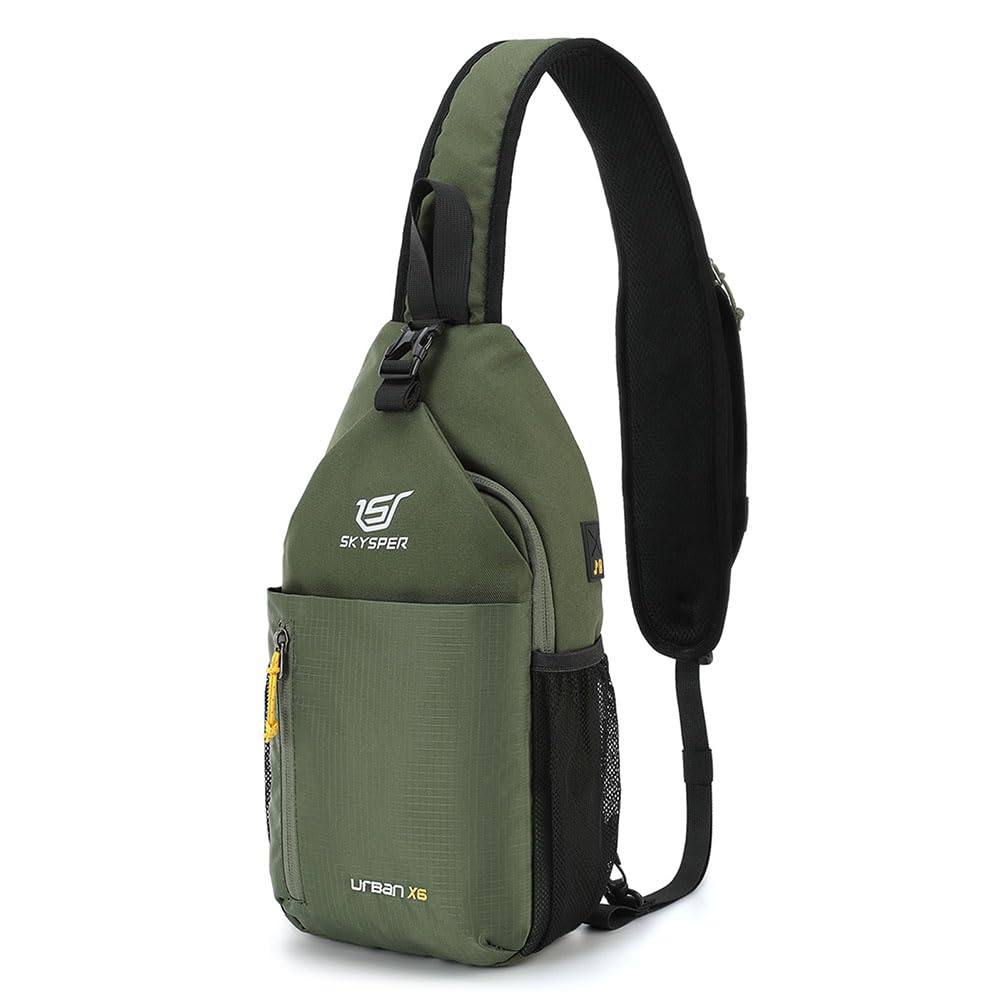 SKYSPER Sling Bag Crossbody Backpack - Lightweight Chest Shoulder Bag for Travel, Hiking & Everyday Use - Unisex Design for Men & Women (Army Green) - Perfect for Commuting, Outdoor Adventures & Casual Outings