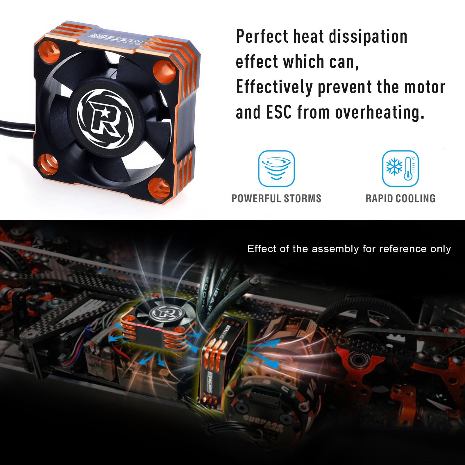 High-Speed 30x30mm 28000RPM RC Motor Cooling Fan - ESC Heatsink Fan for 1/8 1/10 1/12 Scale RC Cars & Brushless Motors (Orange) - Perfect for Racing, Drifting & Off-Road RC Vehicle Cooling