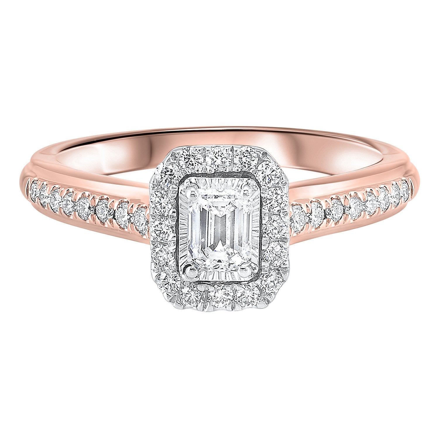 14KT Rose Gold Diamond Emerald Halo Bridal Ring - 5/8 CT Engagement Wedding Ring for Women - Perfect for Proposals, Anniversaries & Special Occasions