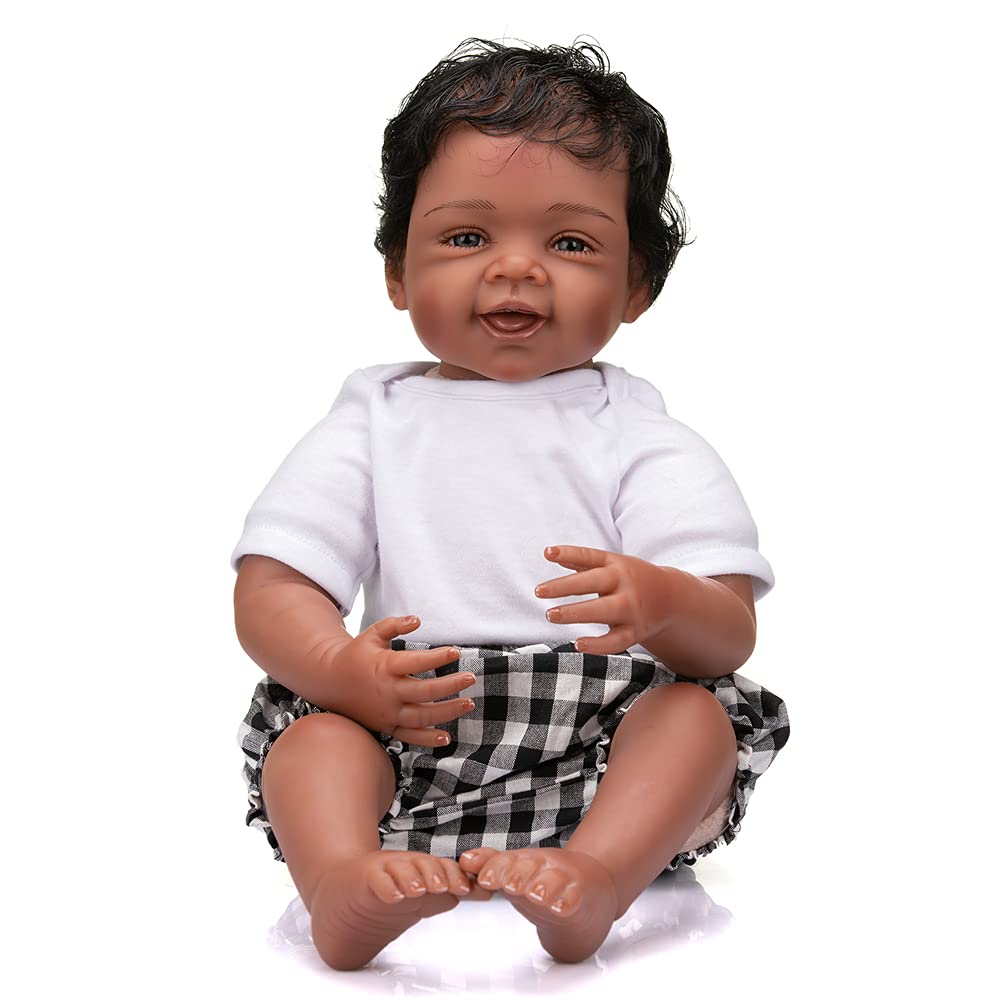 22 Inch Realistic Silicone Reborn Baby Doll - Biracial African American Boy Toddler (55CM) | Lifelike Collectible for Nursery Decor, Photography Props & Gift Giving