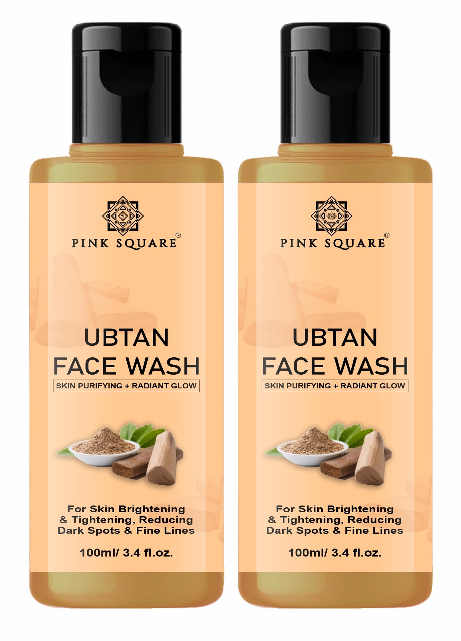Pink Square Ubtan Face Wash for Tan Removal & Blemish Minimizing - Enriched with Saffron, Turmeric, Chickpea Flour & Walnut Beads - Brightens Complexion & Boosts Natural Glow - 2 Pack (100ML Each) - Perfect for Daily Skincare & Post-Sun Care Routine