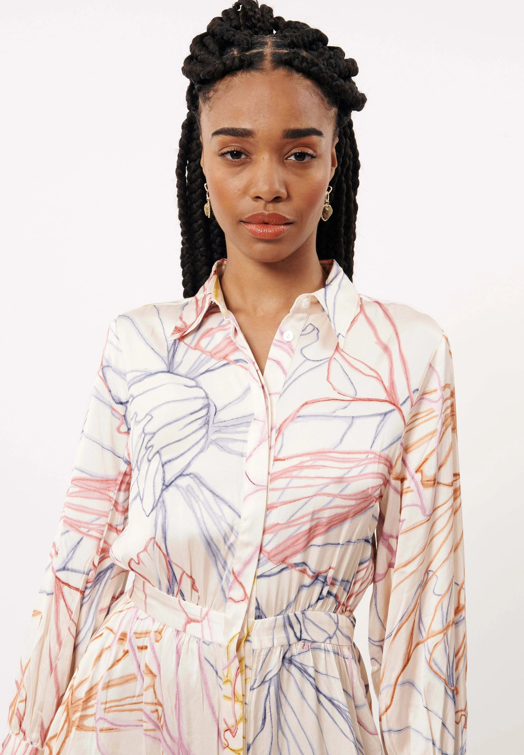 Amanda Floral Print Shirt Dress for Women - Pastel Sketch Design, Casual & Office Wear, Spring & Summer Fashion