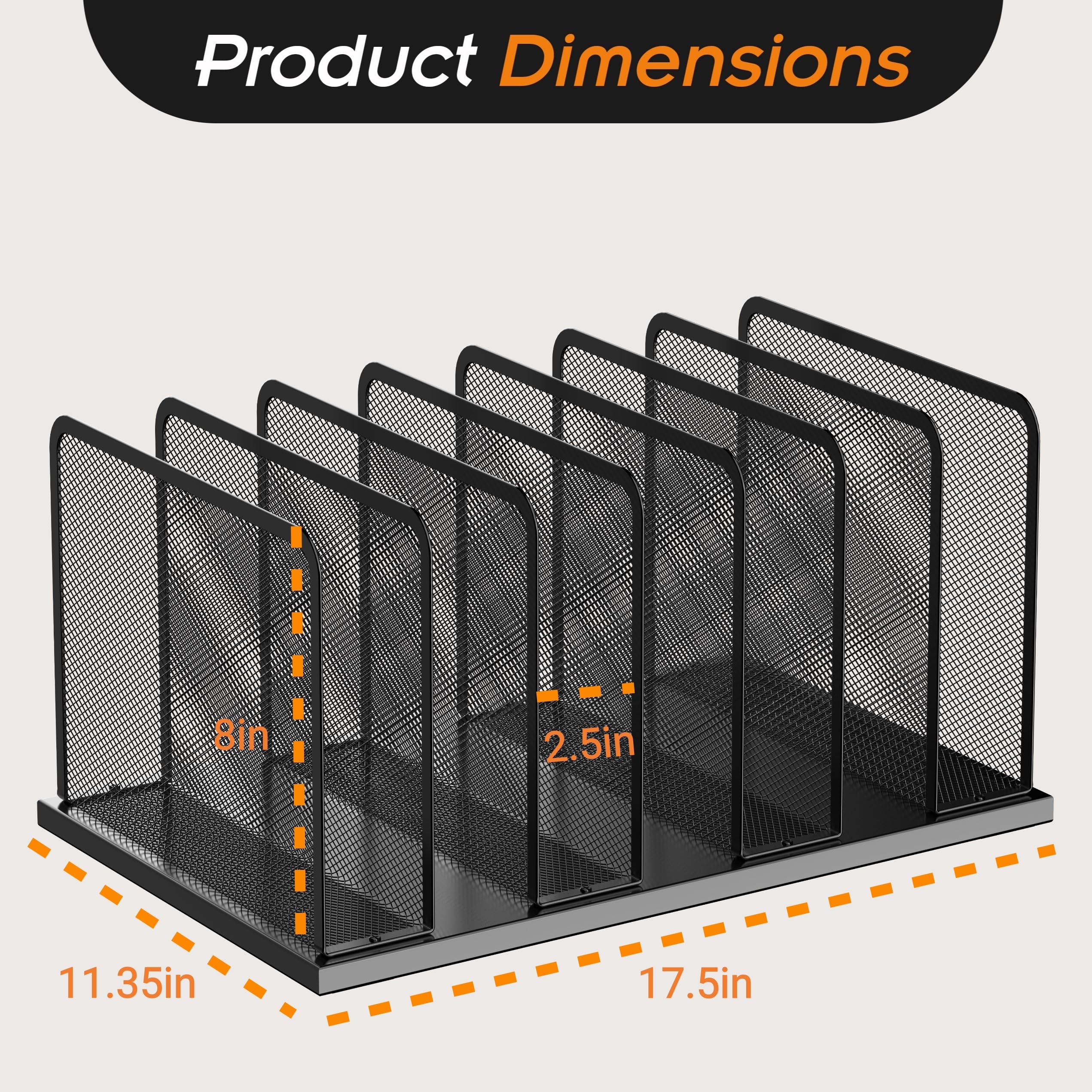 Kuntine.B 7-Slot Mesh Desk File Organizer - Upright Desktop File Sorter for Office Documents, Papers & Folders - Perfect for Home Office, Workplace & Classroom Organization (Space-Saving Storage Solution)