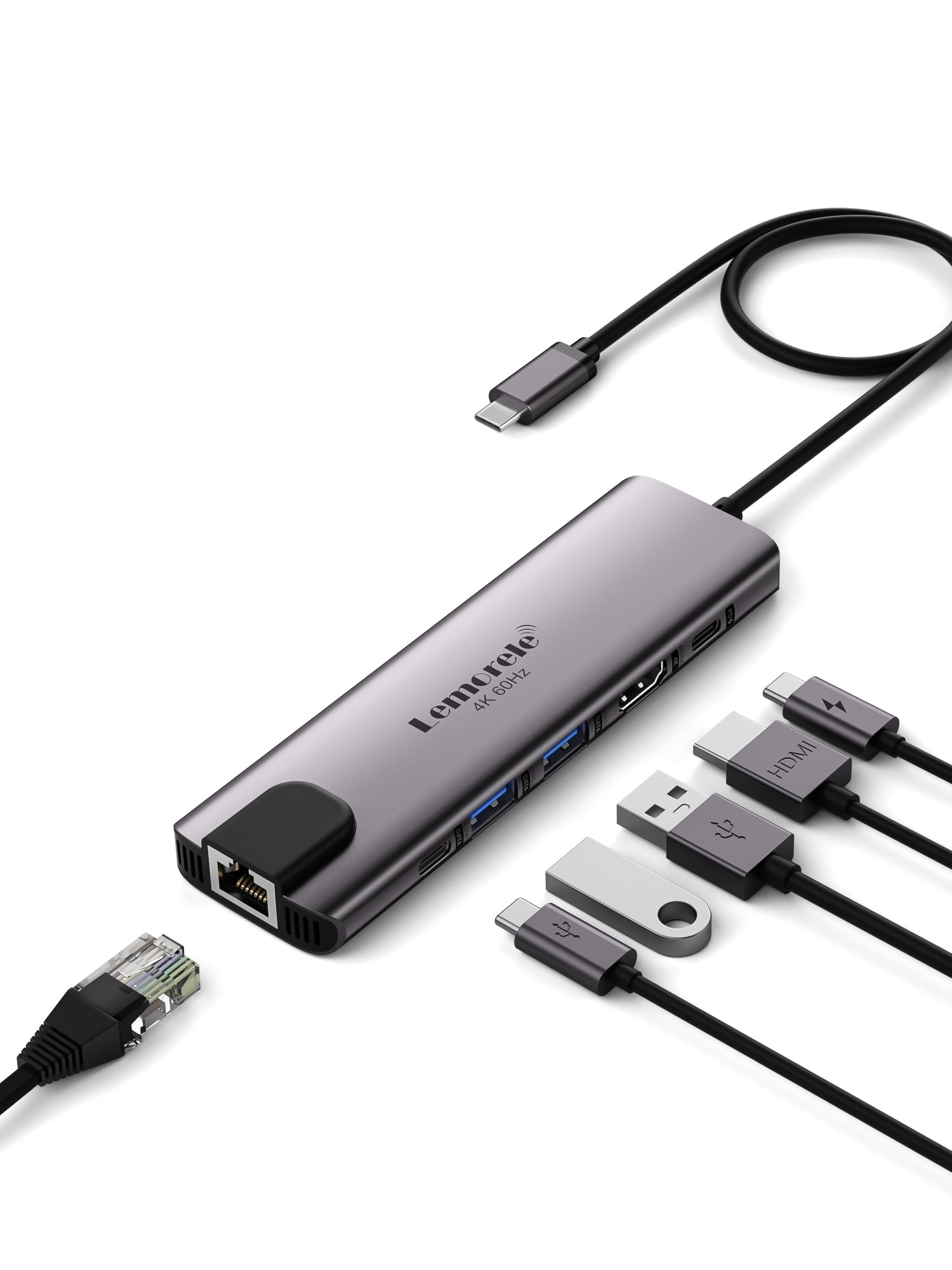 LEMORELE™ TC44 6-in-1 USB C Hub with 4K HDMI, USB 3.0, SD/TF Card Reader - Perfect for MacBook Pro/Air, iPad Pro, Chromebook & More