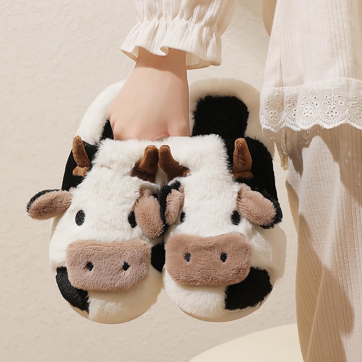 Women's Cozy Fluffy Cow Slippers - Warm Winter Animal House Shoes for Indoor Comfort | Perfect for Home, Lounge & Gift Giving