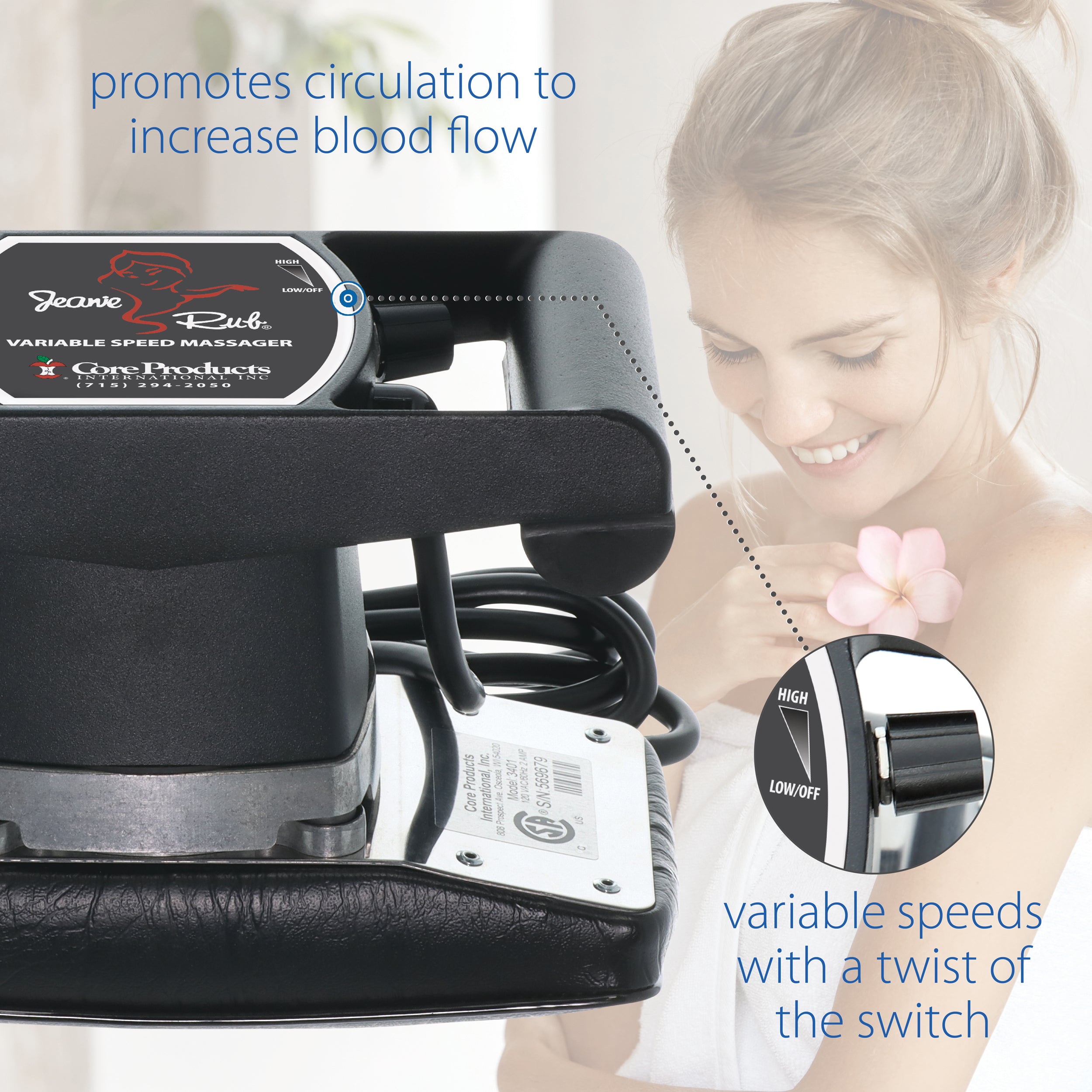 Jeanie Rub Variable Speed Massager - Portable Deep Tissue Massage Gun for Pain Relief & Muscle Recovery - Perfect for Athletes, Gym Enthusiasts & Home Use