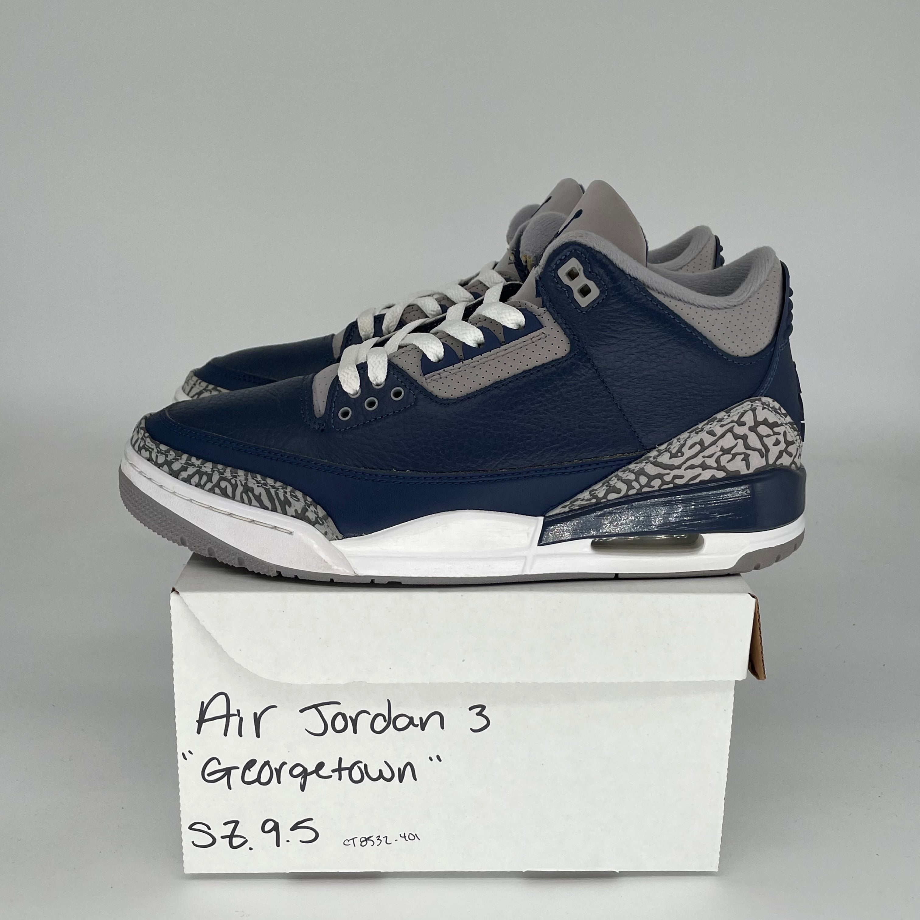 AIR JORDAN 3 GEORGETOWN Retro Sneakers - Men's Size 9.5 (CT8532-401) - Classic Basketball Shoes for Streetwear & Casual Style