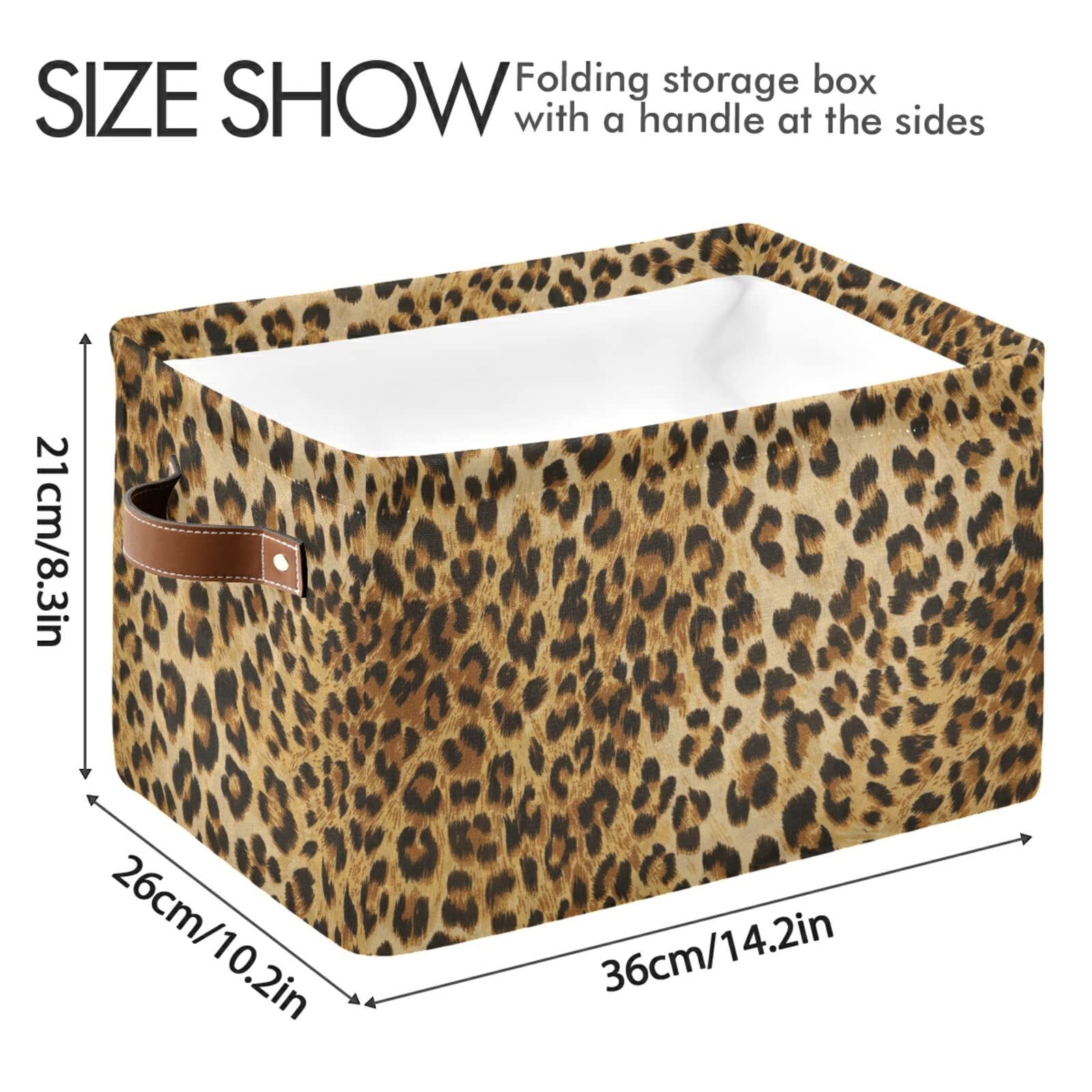 Leopard Print Canvas Storage Bin - Large Animal Toys Basket Cube Box with Handles for Home Office Bedroom Closet Shelves (2 Pack) - Perfect for Kids' Room Organization & Pet Toy Storage