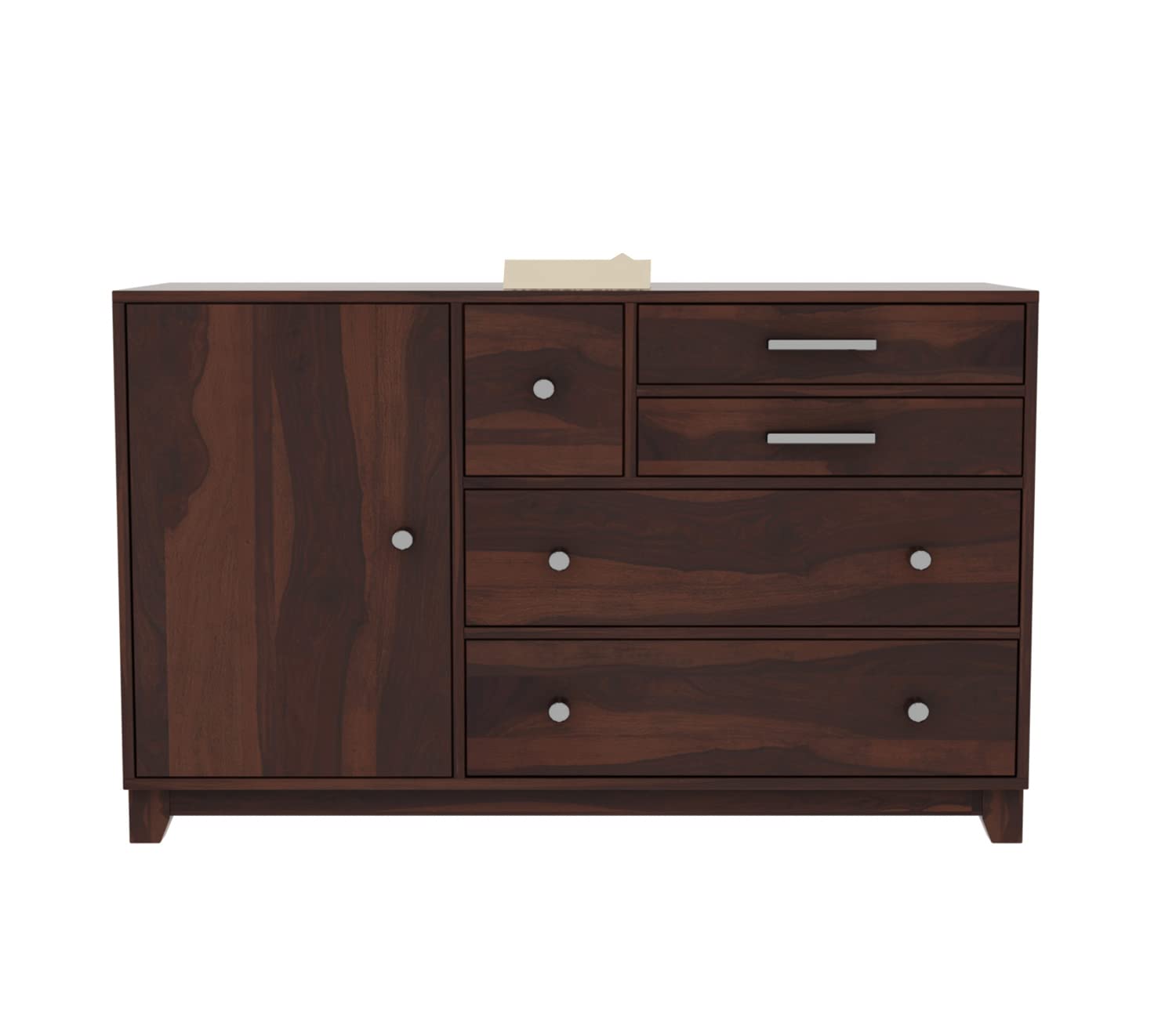 Solid Sheesham Wood Sideboard Cabinet & Chest of Drawers - 4 Drawers & 3 Shelves Storage Unit for Bedroom, Living Room, Dining Room | Multipurpose Wooden Storage Furniture for Home Organization & Display