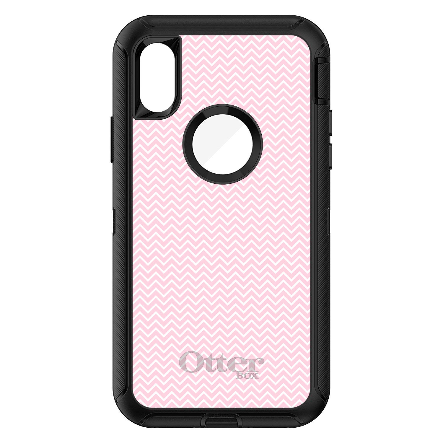 DistinctInk iPhone Xs Max Case (6.5 Inch) - Slim Protective Cover with Pink & White Chevron Design - OtterBox Defender Alternative - Perfect for Everyday Use, Work & Travel