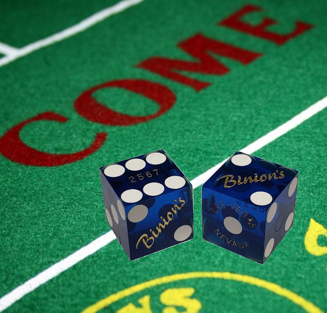 19mm Professional Craps Dice Pair with Matching Serial Numbers - Authentic Las Vegas Casino Table-Played Dice (Binion's Blue Polished) - Perfect for Casino Games, Gambling, and Tabletop Gaming