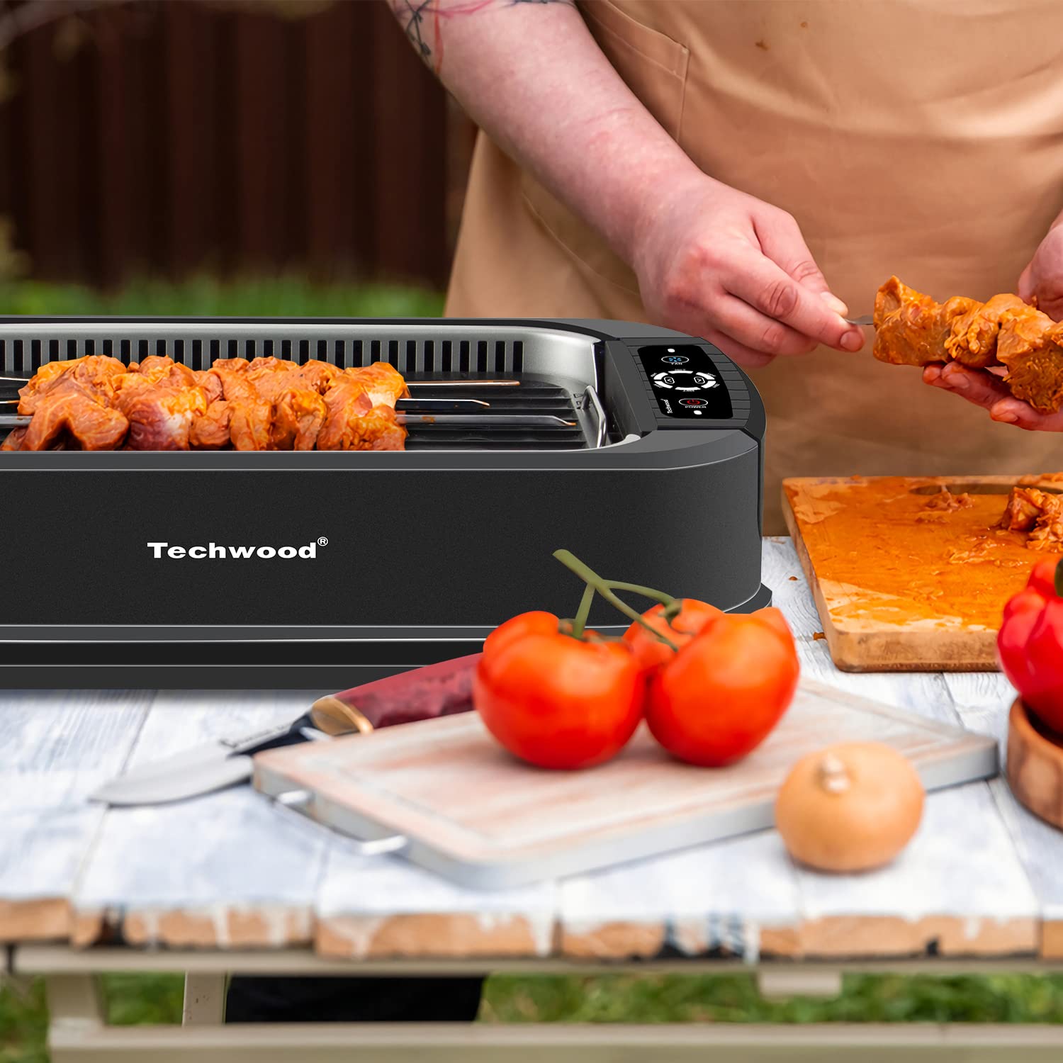 Techwood 1500W Smokeless Indoor Electric Grill - 2-in-1 Nonstick Grill & Griddle Plates, 6-Level Temperature Control, Portable Korean BBQ Grill with Glass Lid, Dishwasher Safe (Black) - Perfect for Home Cooking, Family Gatherings & Apartment Living