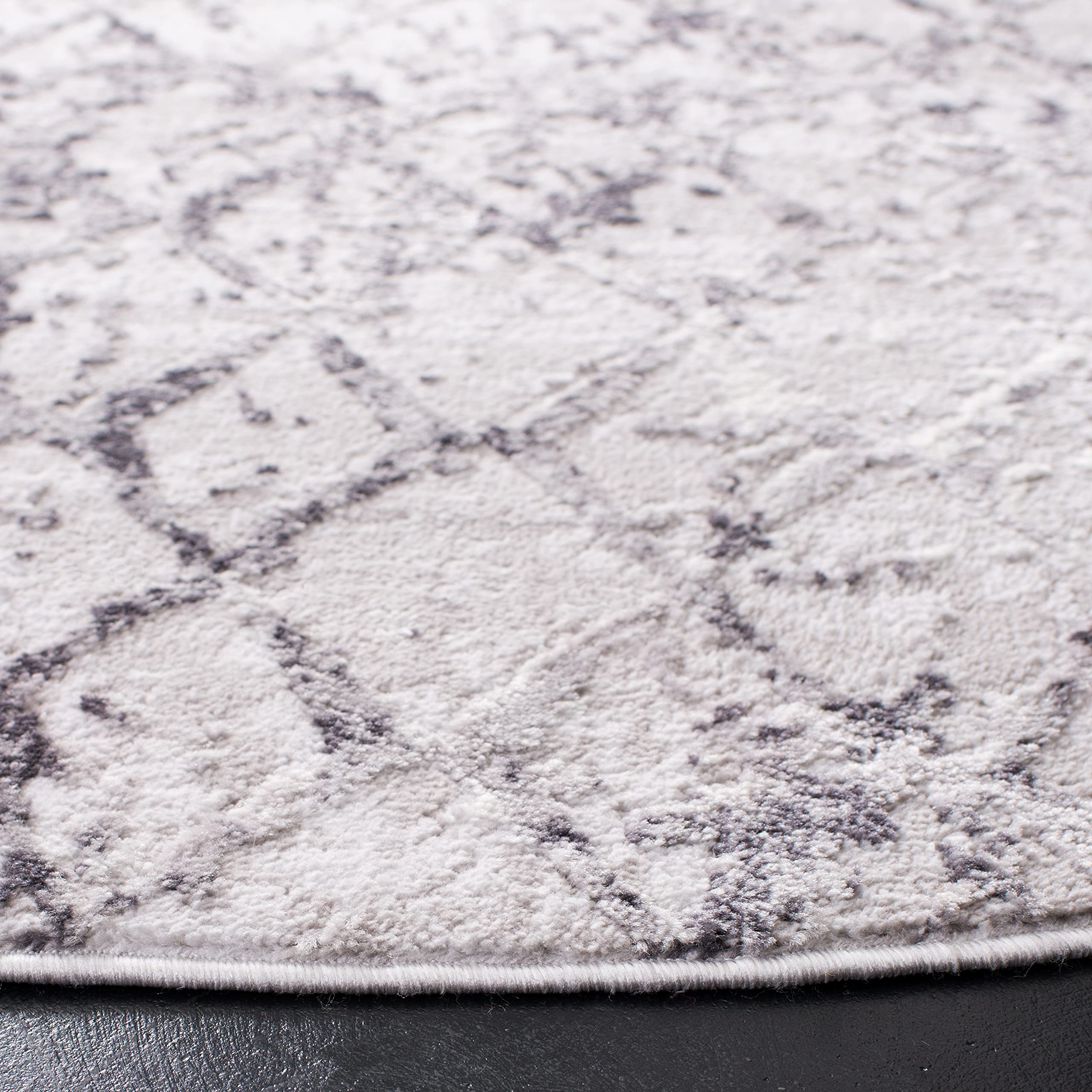 SAFAVIEH Amelia Collection 11' Round Grey/Light Grey ALA783F Modern Trellis Distressed Non-Shedding Area Rug - Perfect for Dining Room, Entryway, Living Room & Bedroom Decor