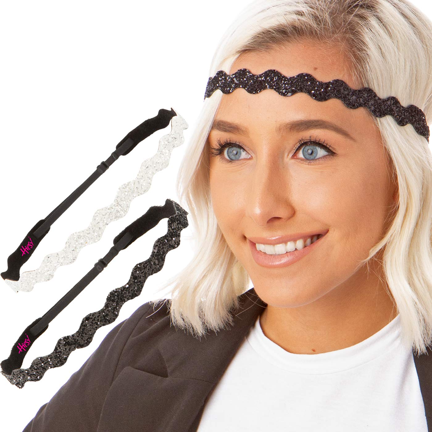 Hipsy Adjustable Non-Slip Glitter Headbands for Women, Girls & Teens - 2 Pack (Black & White) | Fashion Hair Accessories for Sports, Workouts, Yoga & Everyday Wear
