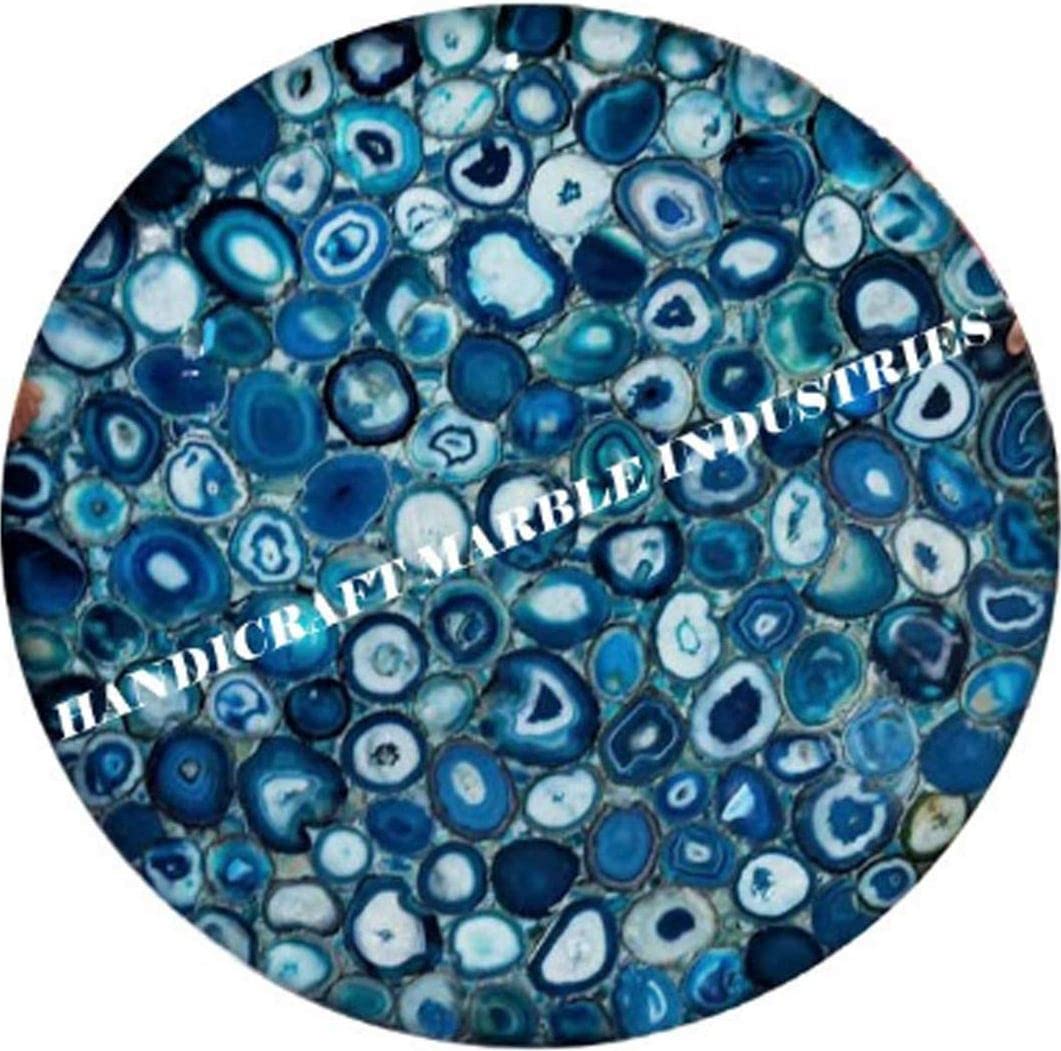 Blue Agate Stone Round Table Top - Natural Stone Dining Table, Coffee Table & Conference Table Top for Living Room, Hallway & Office - Unique Home Decor & Family Heirloom Piece for Elegant Gatherings & Conversations