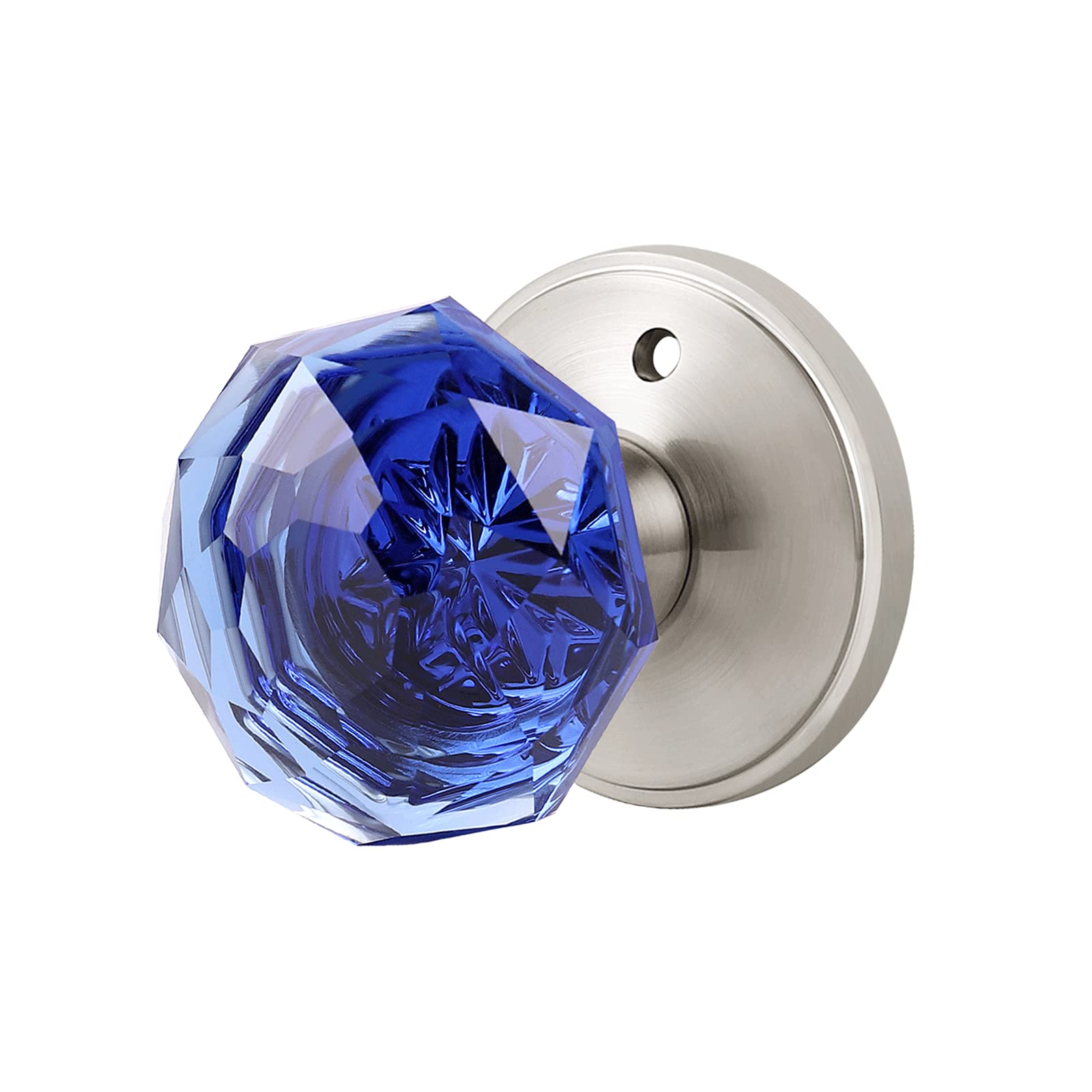 NIZADO 3 Pack Blue Crystal Passage Door Knobs - Modern Brushed Nickel Interior Door Handles for Bedroom & Bathroom - Keyless Privacy Lock Hardware for Home, Office & Hotel Use